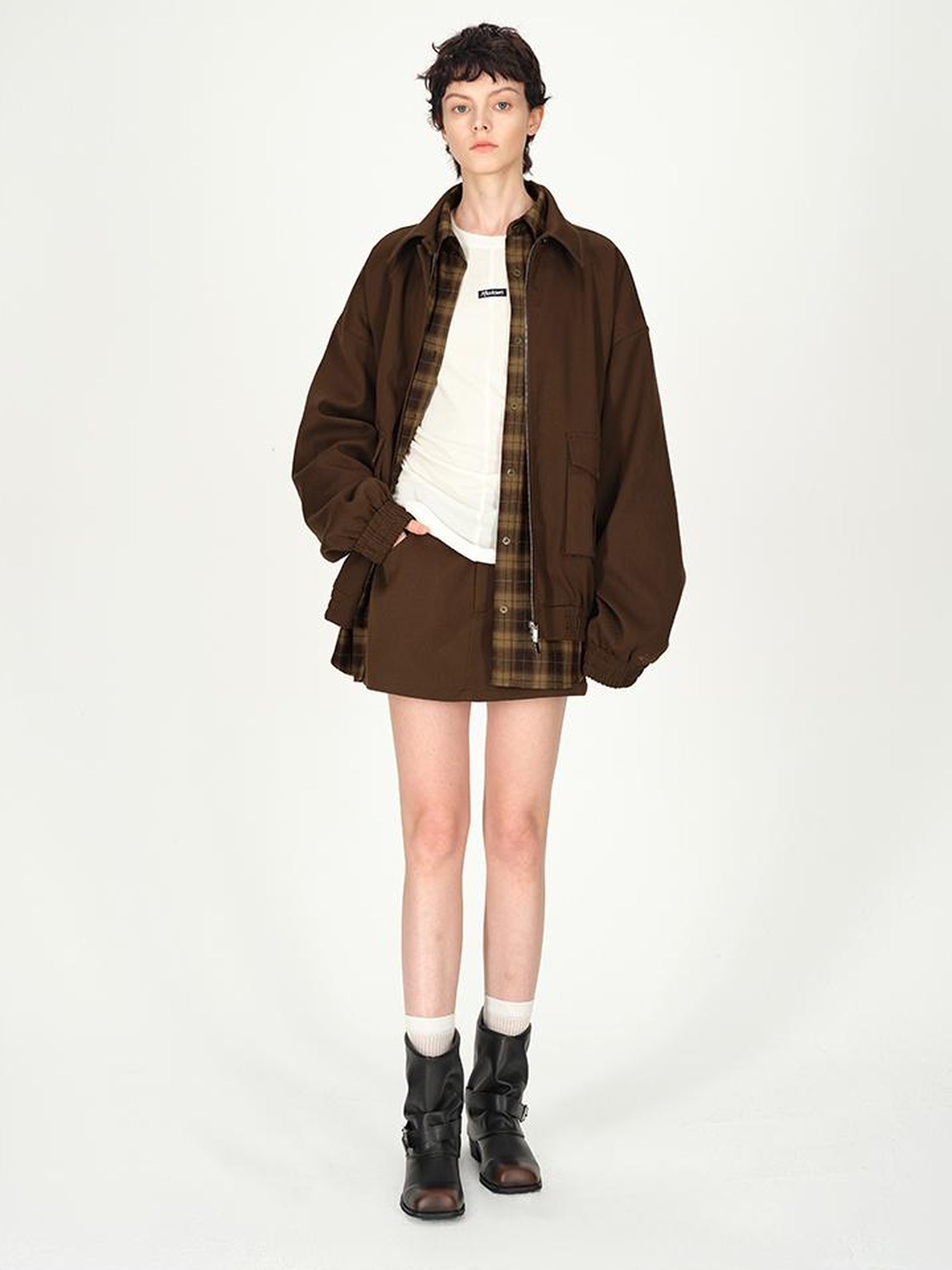 AFTADAWN Color Block Plaid Lapel Shirt