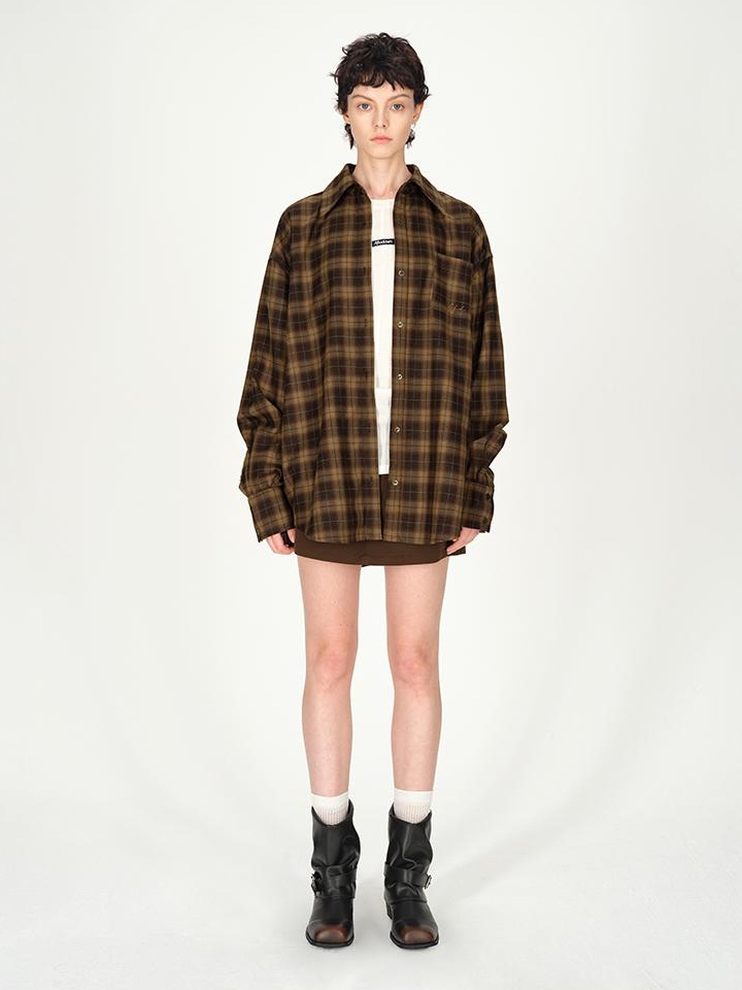 AFTADAWN Color Block Plaid Lapel Shirt