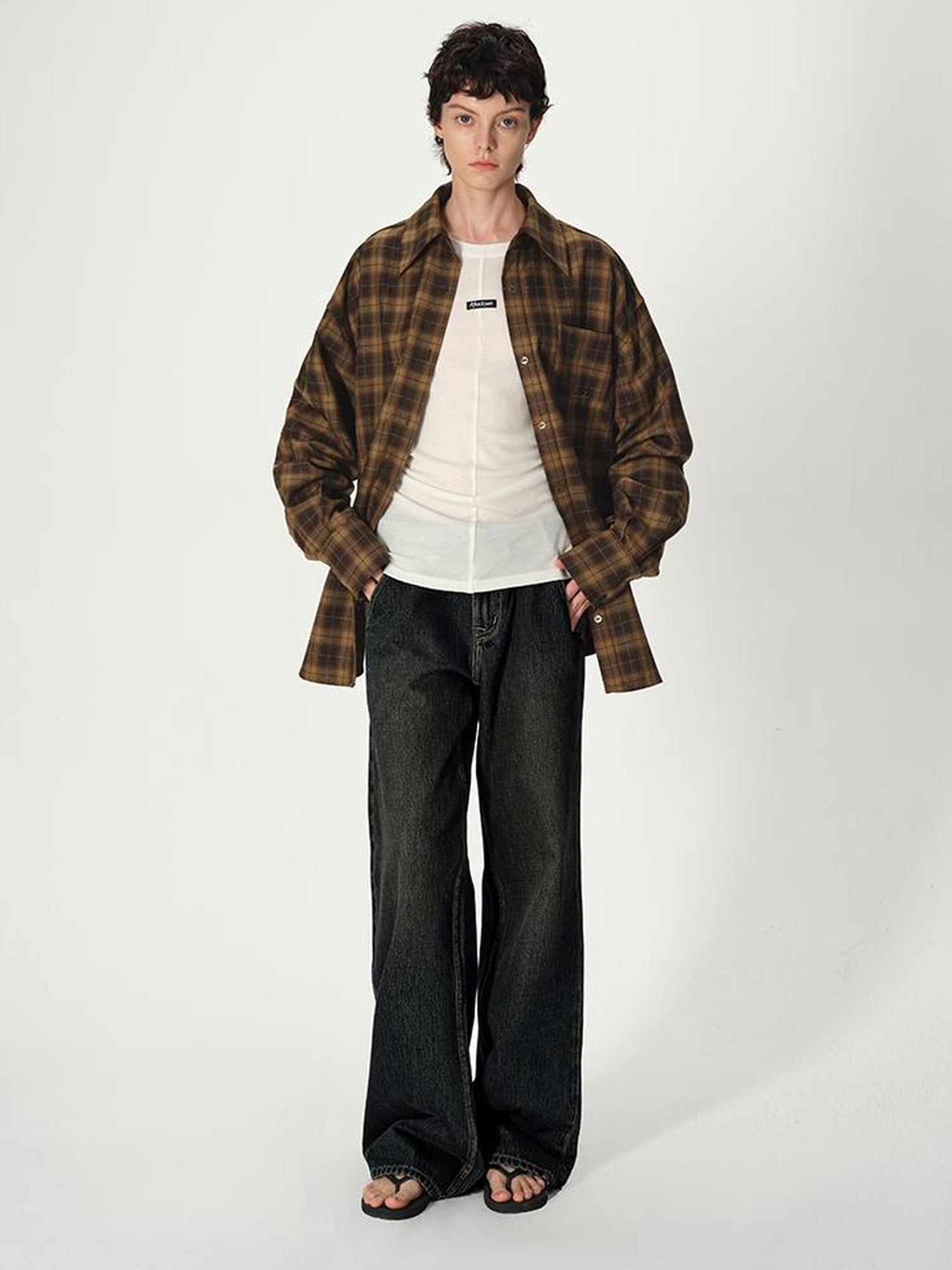 AFTADAWN Color Block Plaid Lapel Shirt