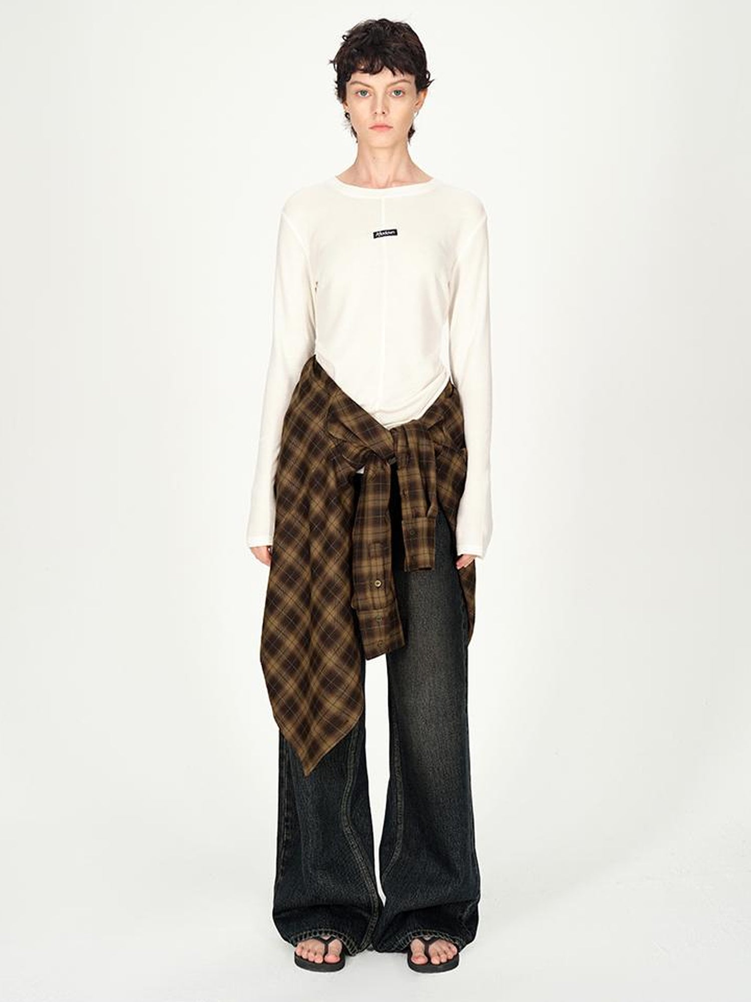 AFTADAWN Color Block Plaid Lapel Shirt