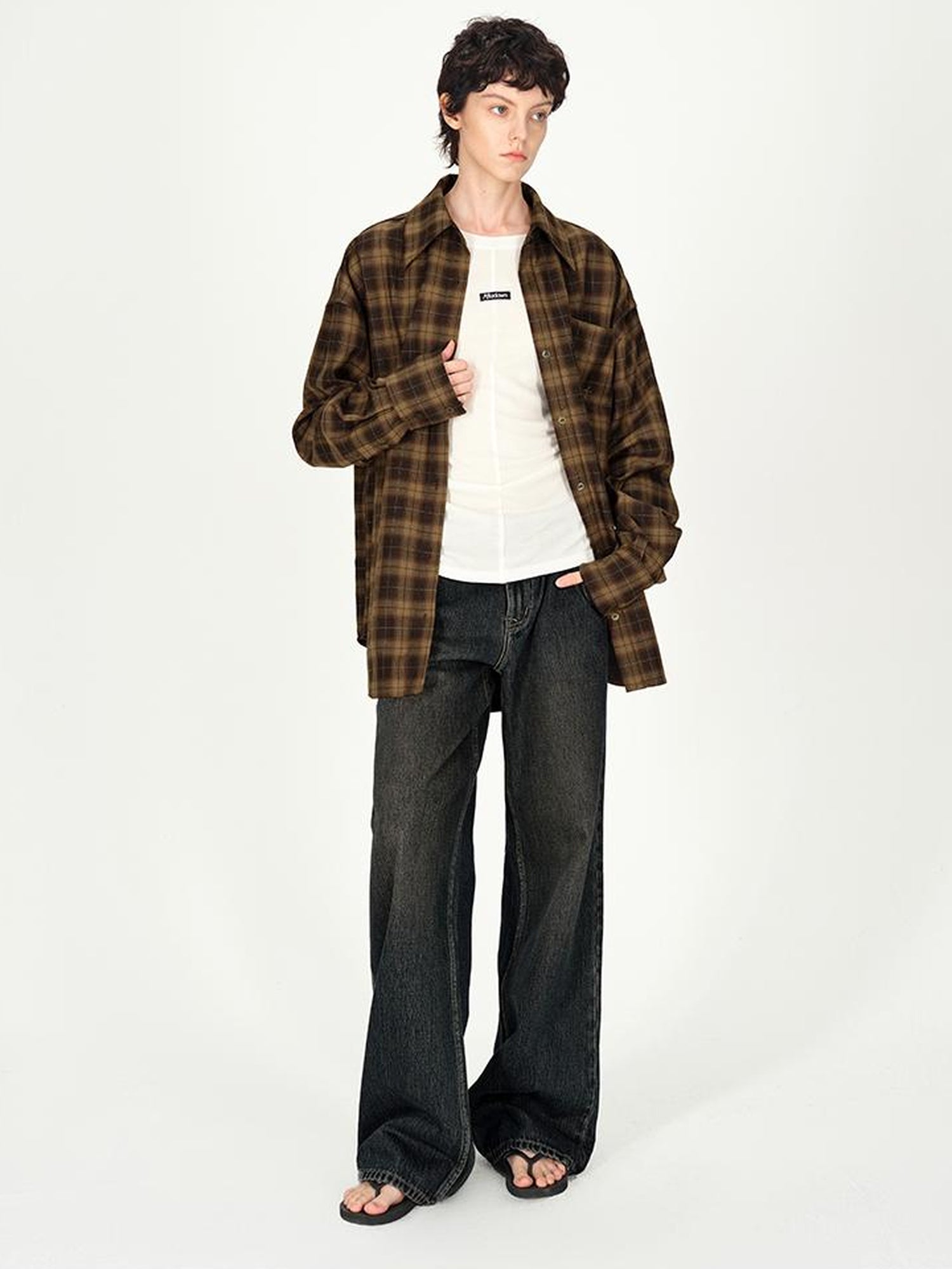 AFTADAWN Color Block Plaid Lapel Shirt