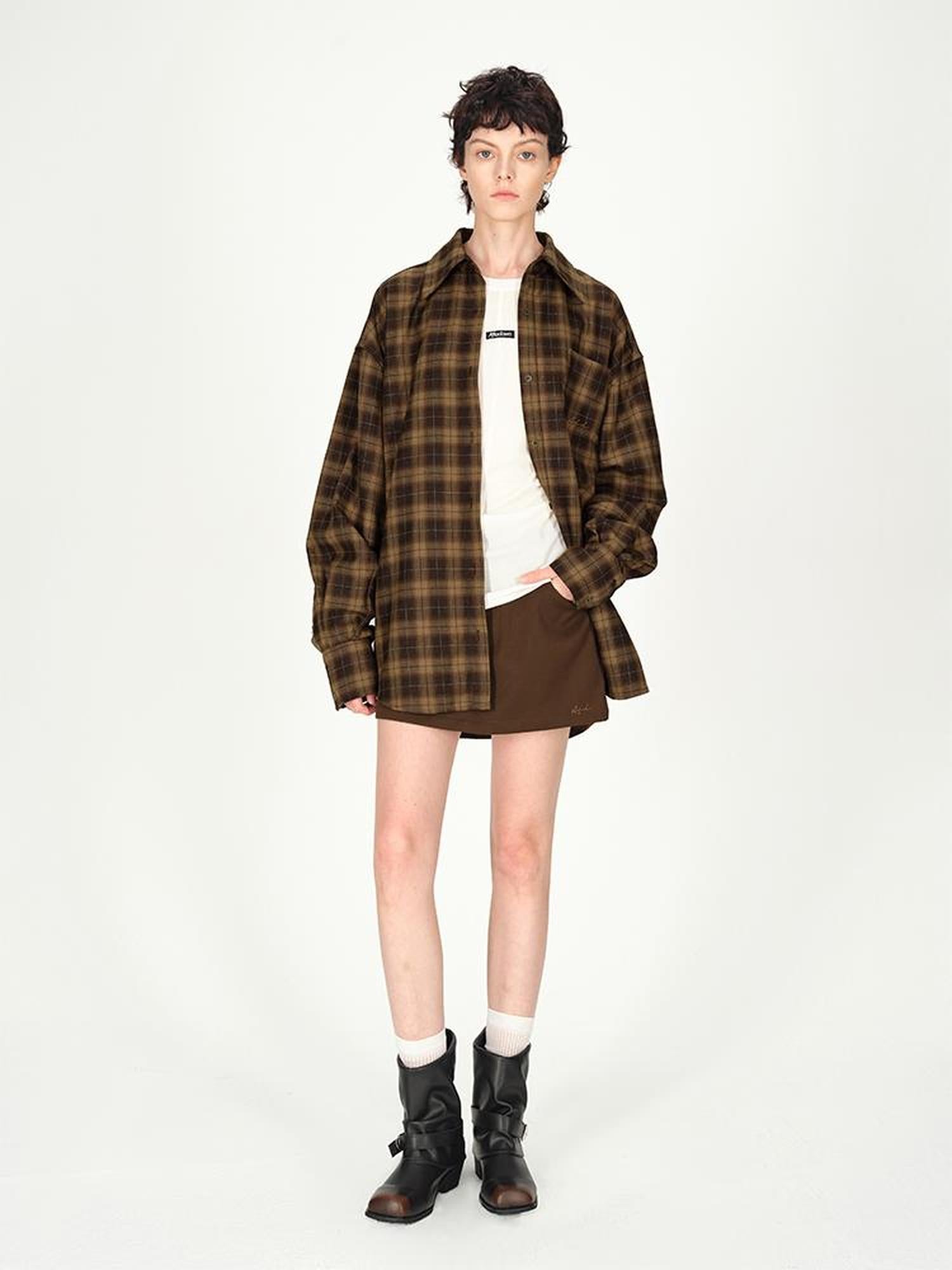 AFTADAWN Color Block Plaid Lapel Shirt