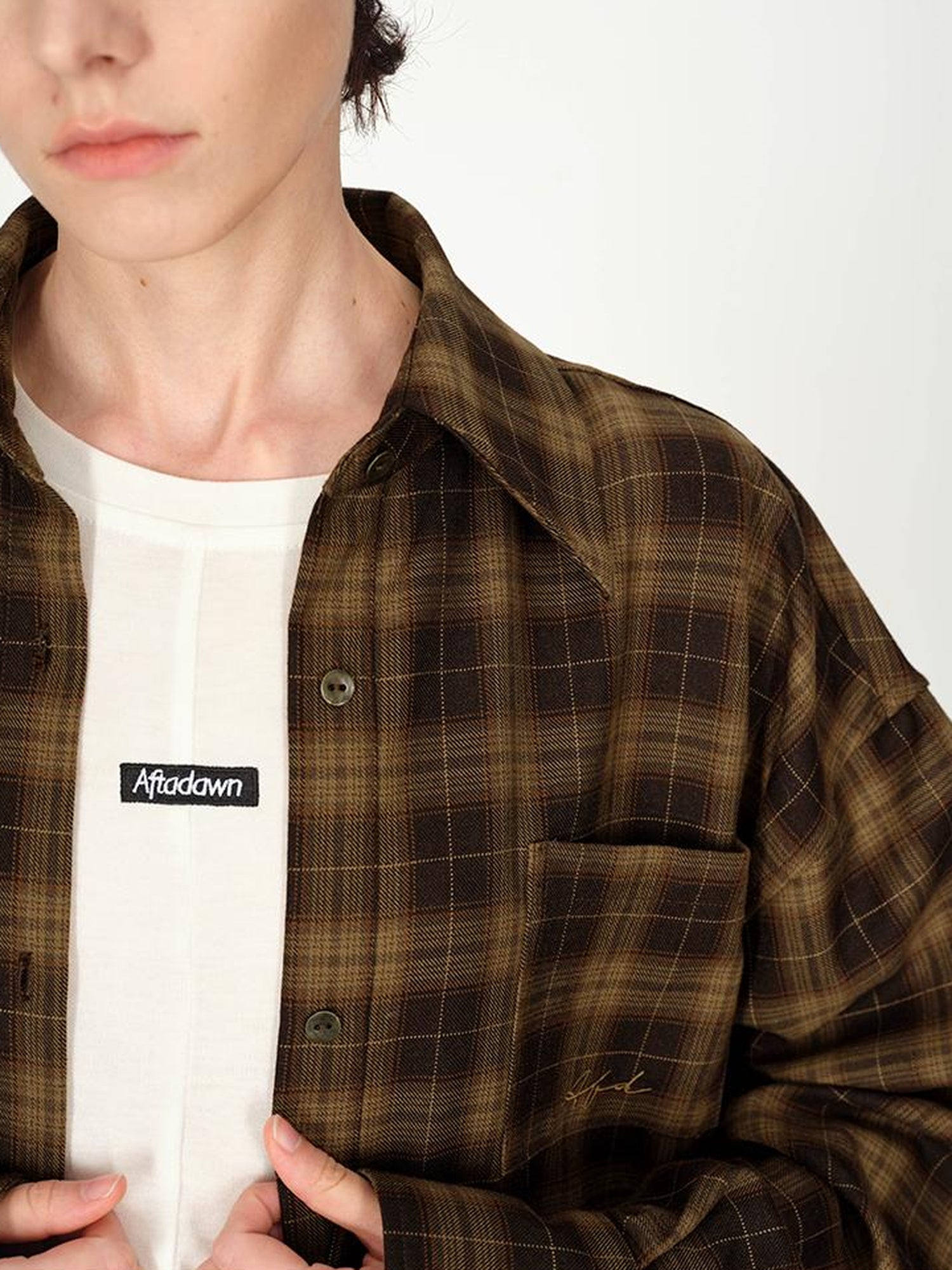 AFTADAWN Color Block Plaid Lapel Shirt