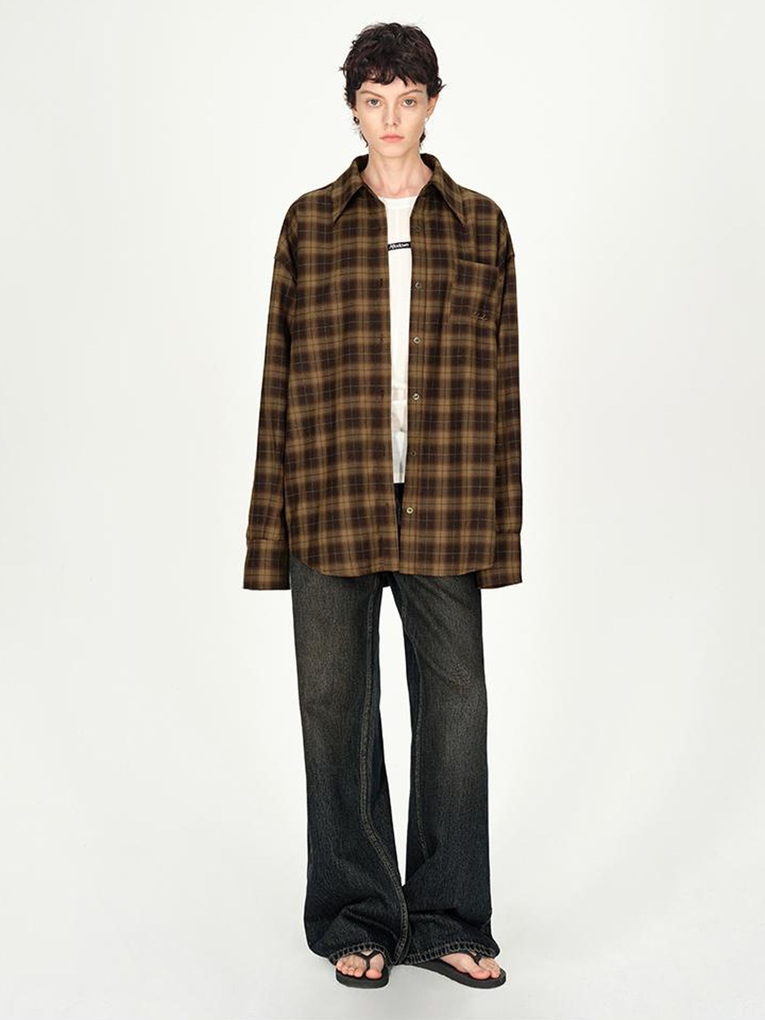 AFTADAWN Color Block Plaid Lapel Shirt