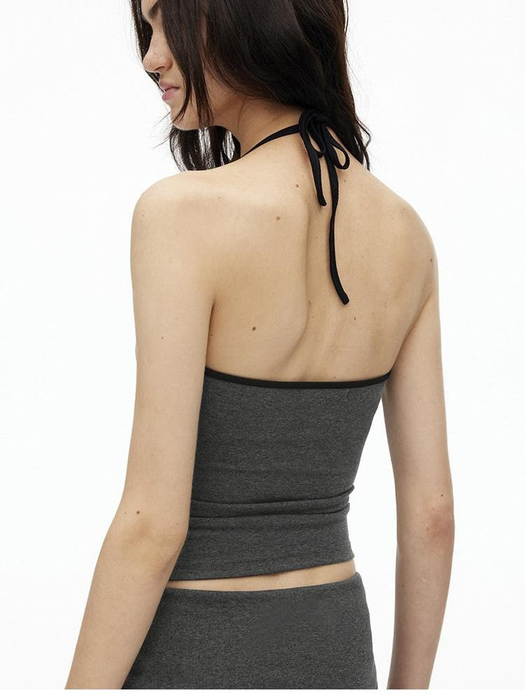 AFTADAWN Colorblock Backless Halter Tie Slim Women&