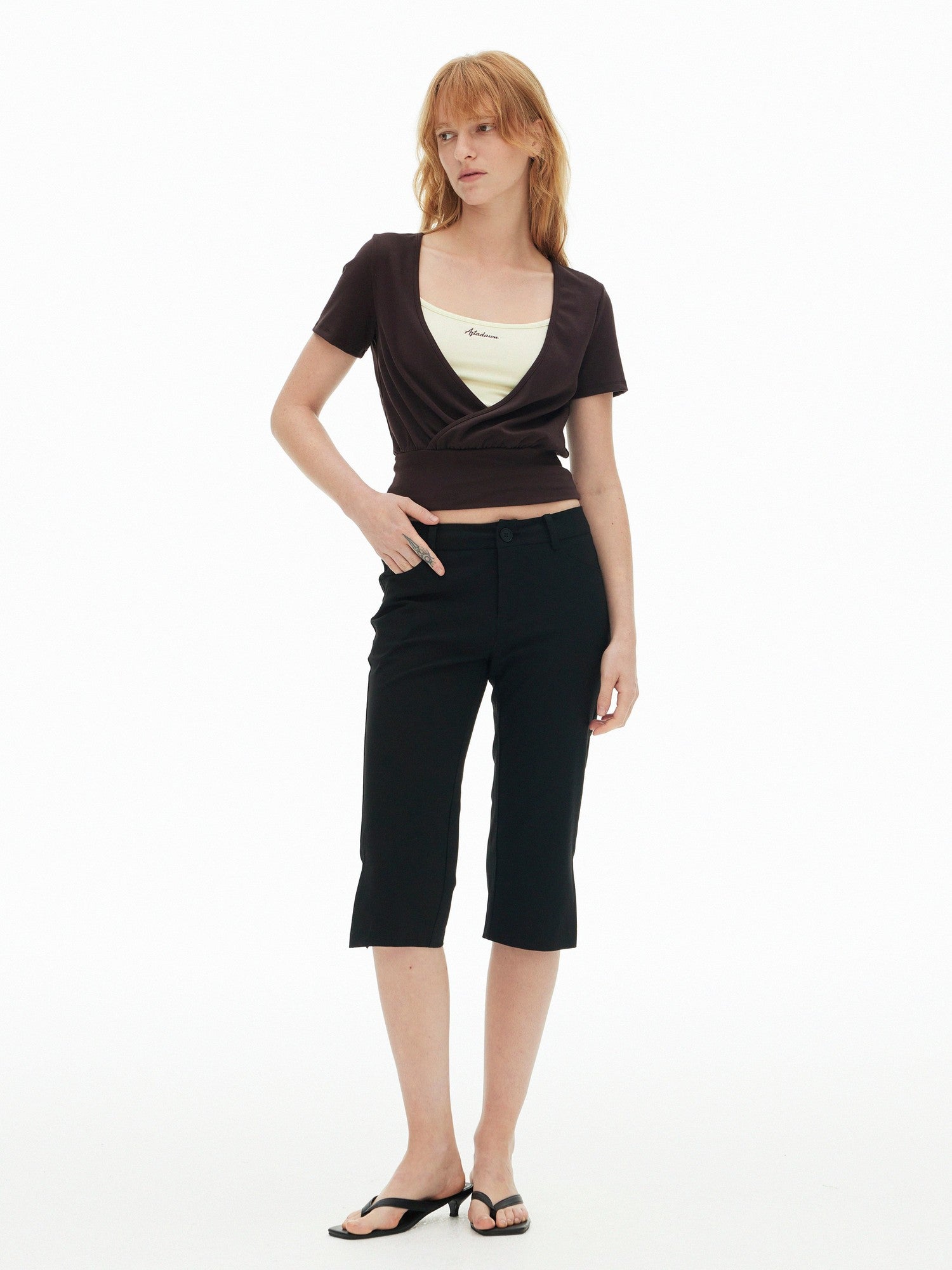 AFTADAWN Colorblock Crossover Deep V Embroidered Women&