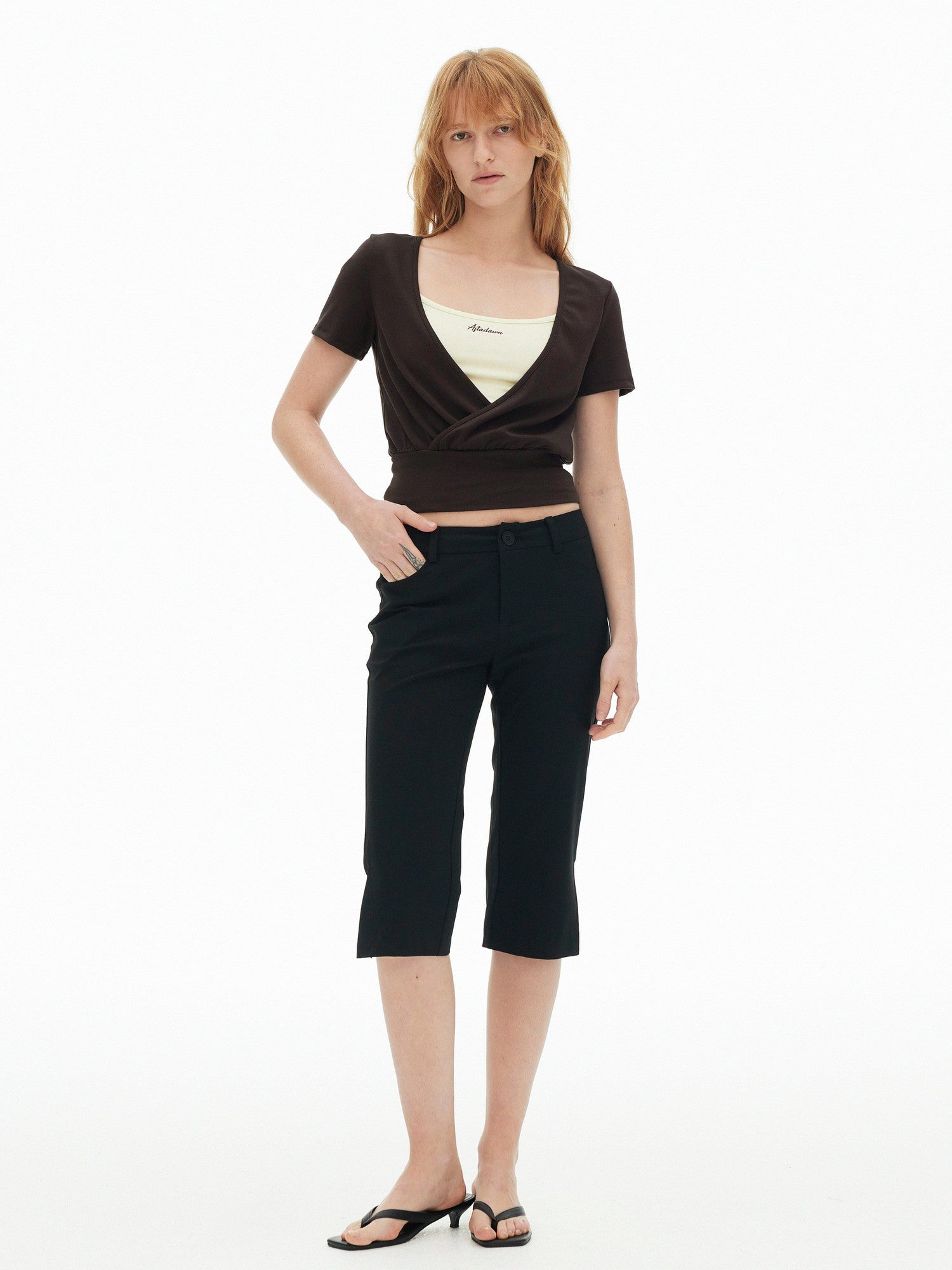 AFTADAWN Colorblock Crossover Deep V Embroidered Women&