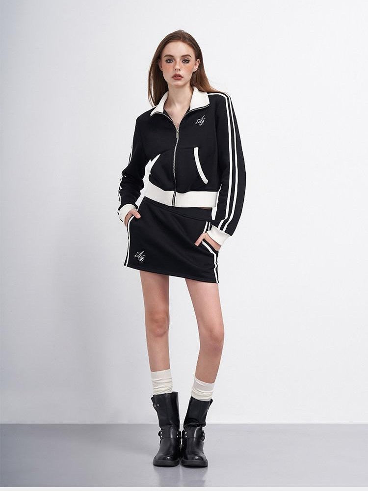 AFTADAWN Colorblock Letter Embroidered Fleece Women&