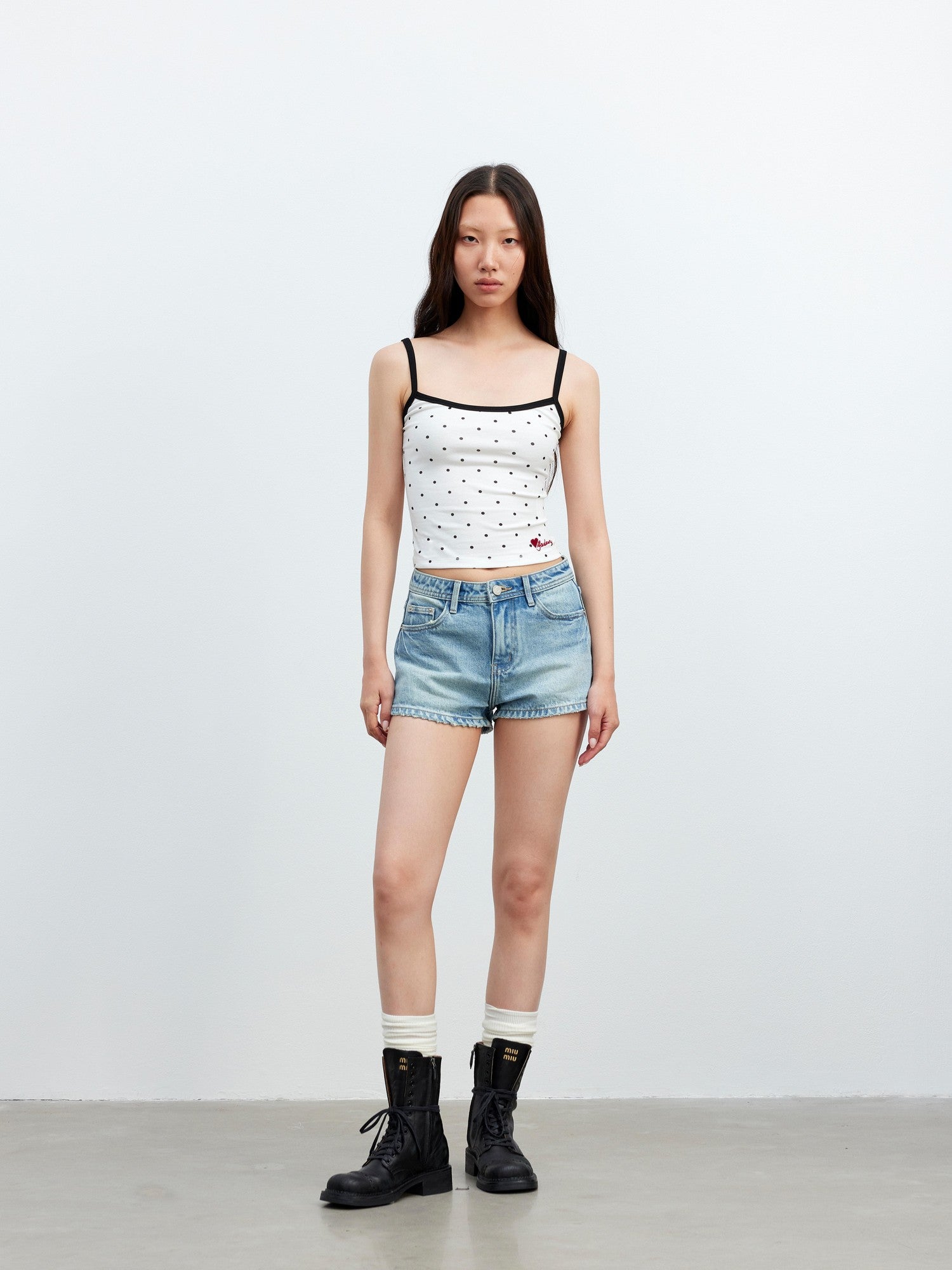 AFTADAWN Colorblock Polka Dot Embroidered Slim Fit Women&