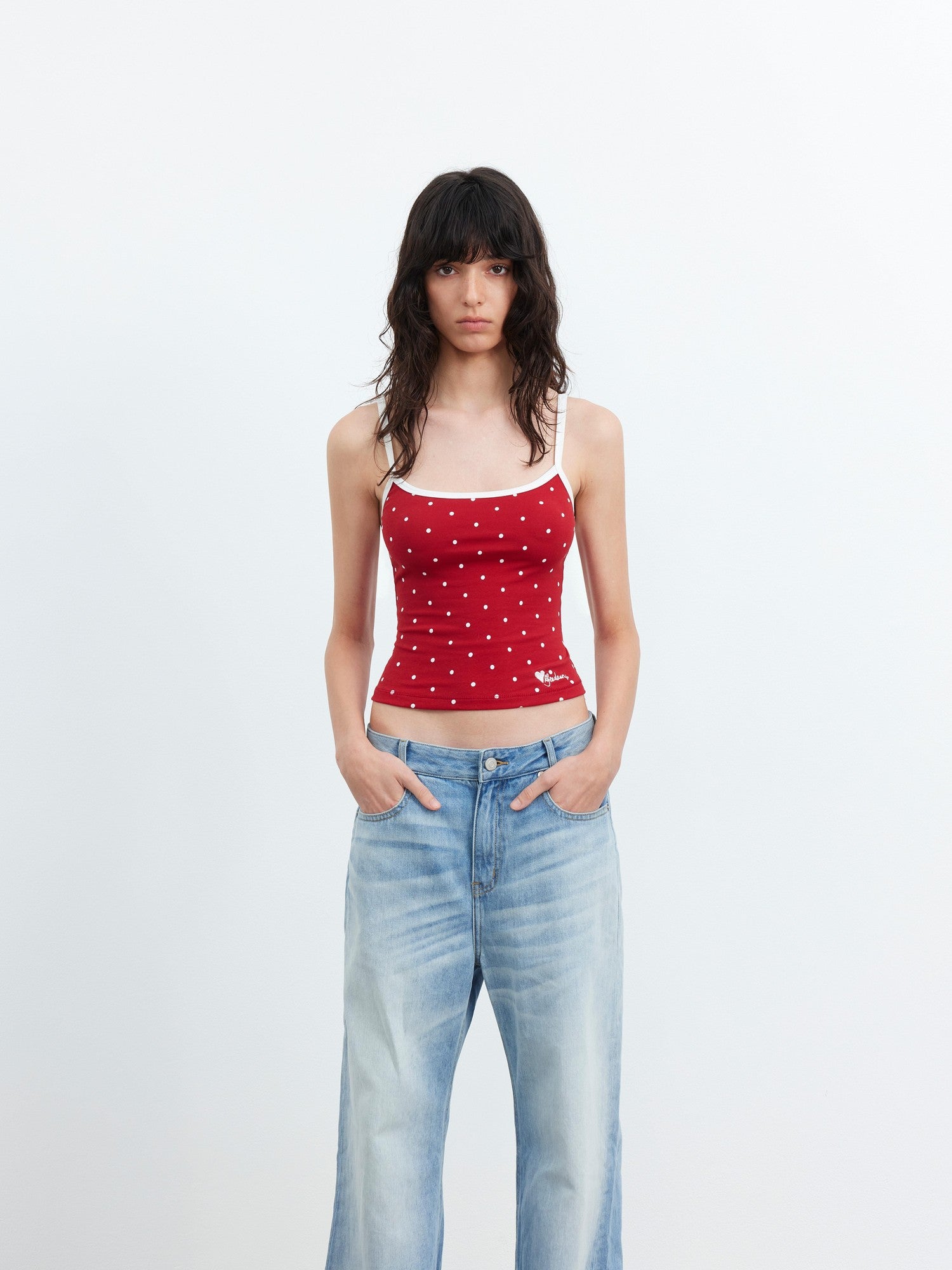 AFTADAWN Colorblock Polka Dot Embroidered Slim Fit Women&