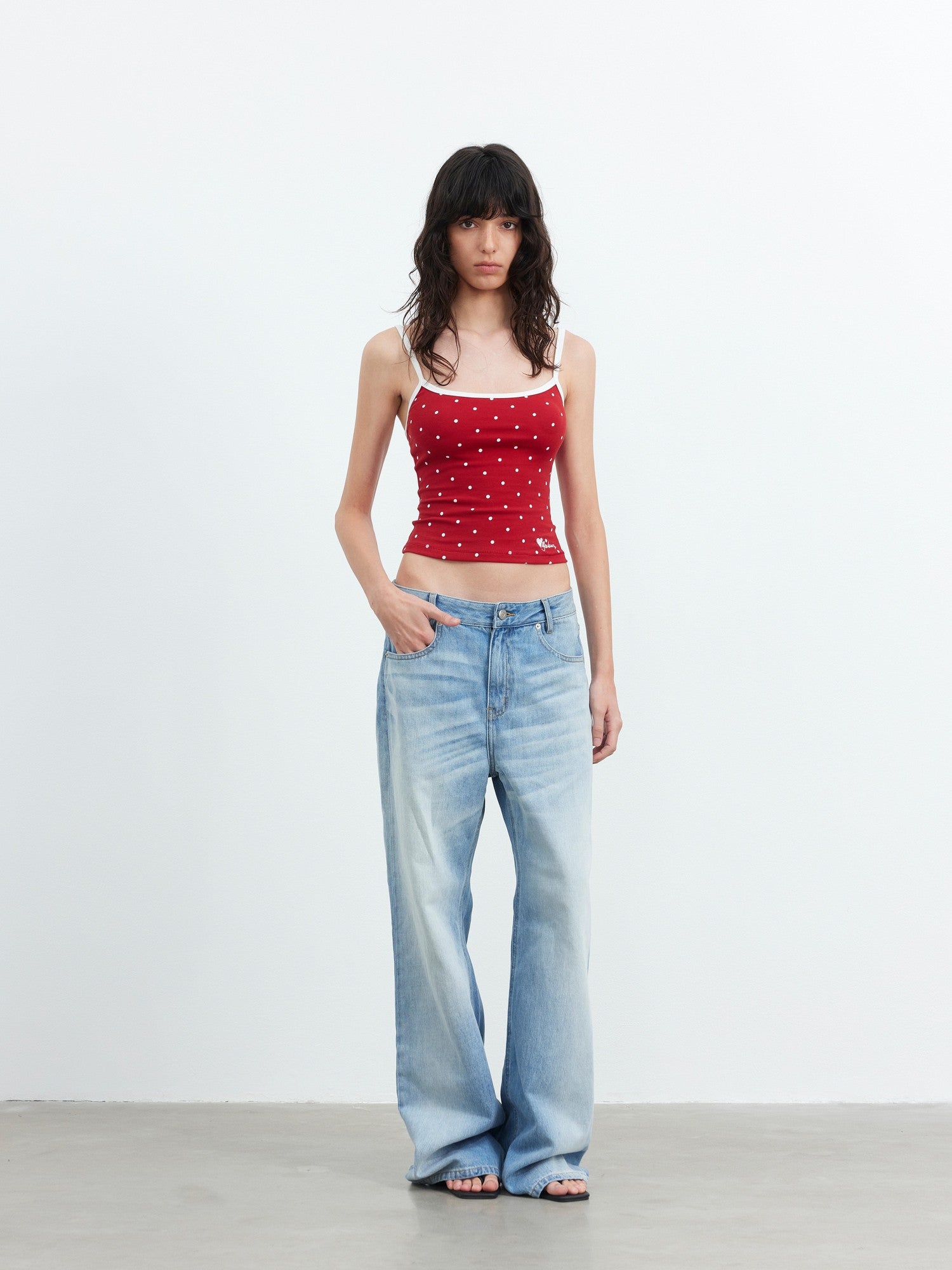 AFTADAWN Colorblock Polka Dot Embroidered Slim Fit Women&