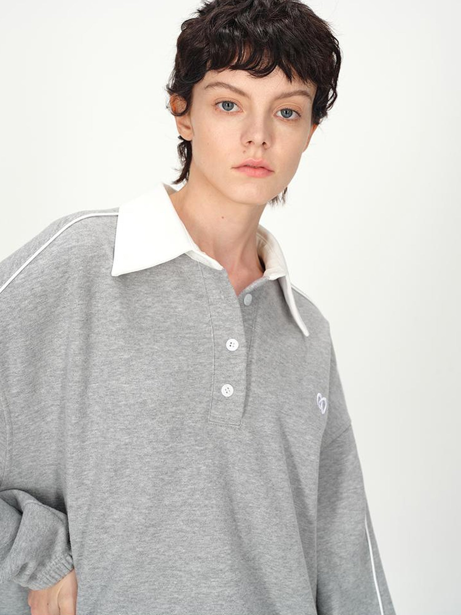 AFTADAWN Colorblock Polo Embroidered Fleece Sweatshirt Pleated Skirt Set