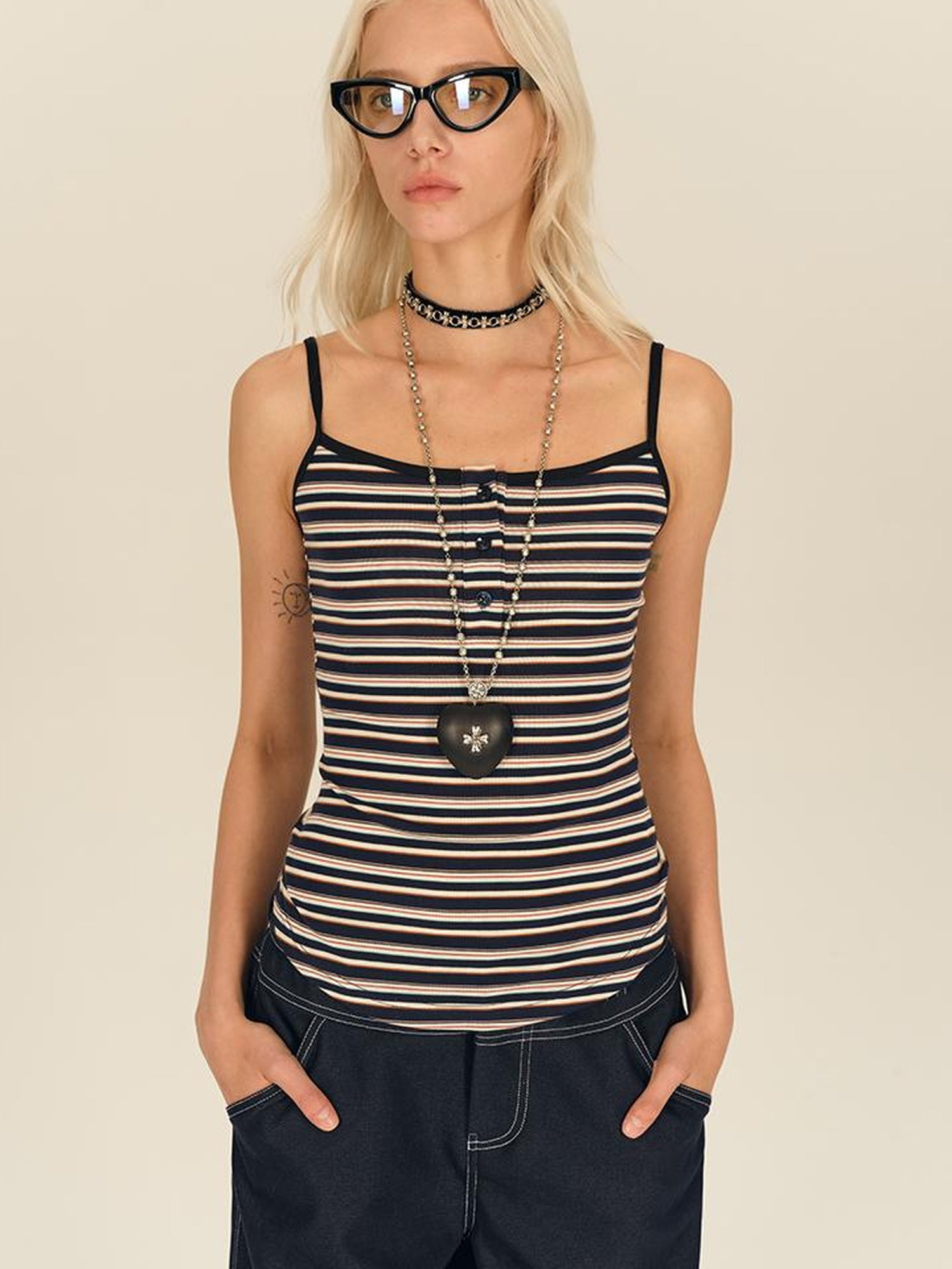 AFTADAWN Colorblock Stripe Button Camisole