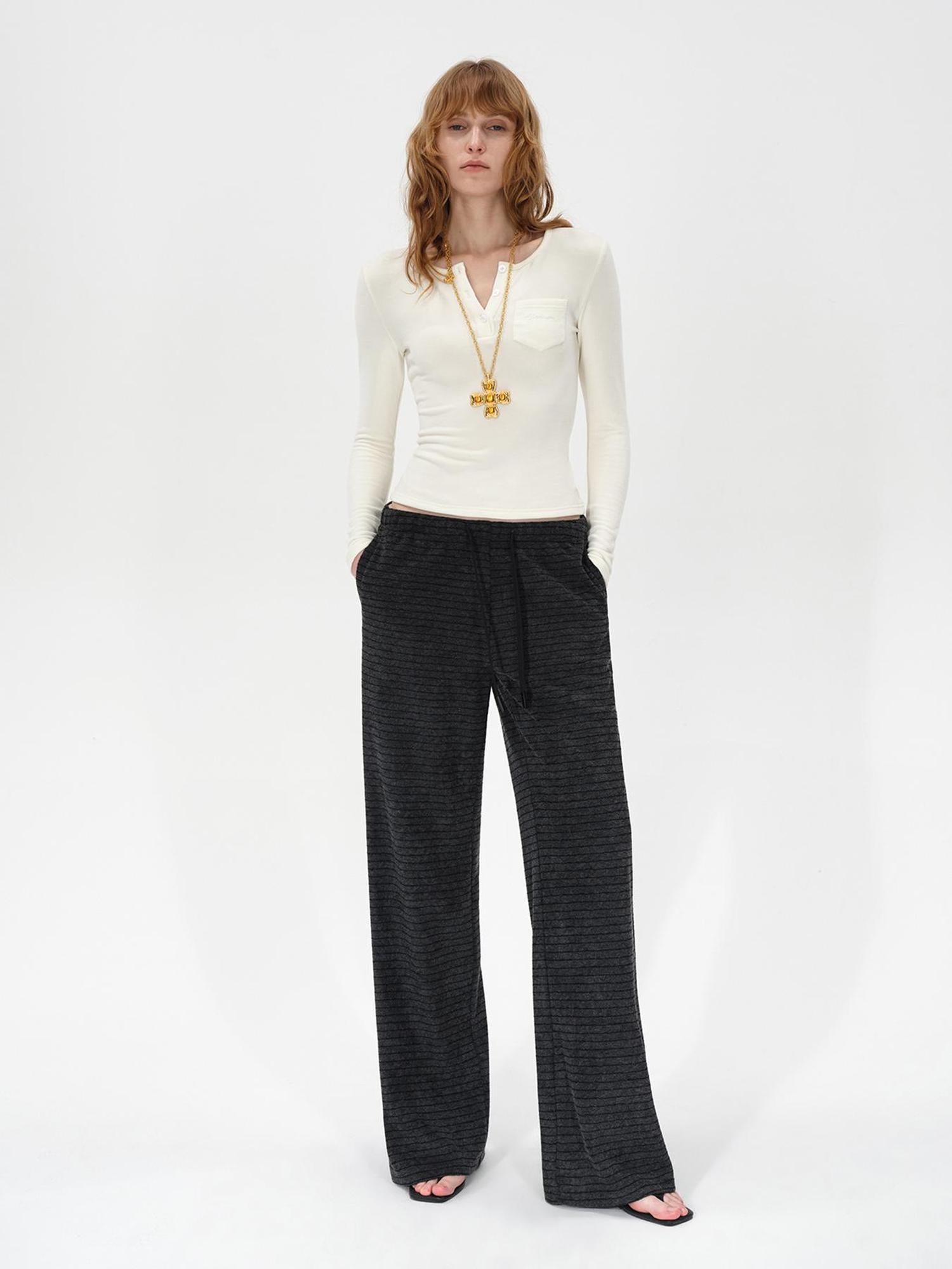 Colorblock Striped Wide Leg Trousers