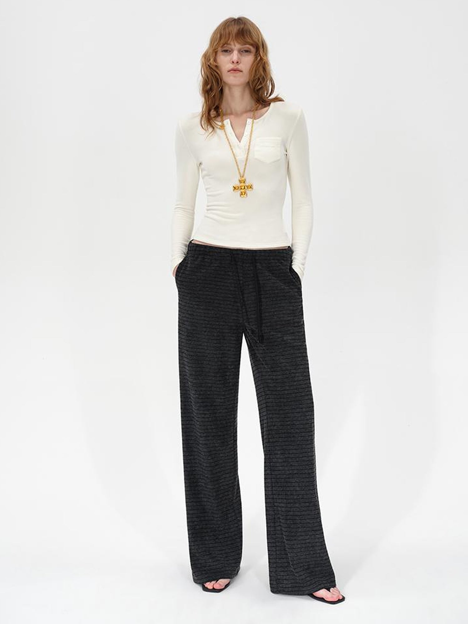 Colorblock Striped Wide Leg Trousers