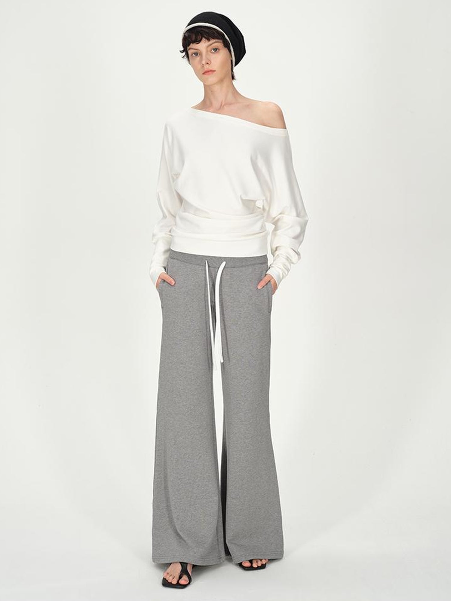 AFTADAWN Combed Siro Yarn Off Shoulder Long Sleeve T-Shirt Layered Fit Top