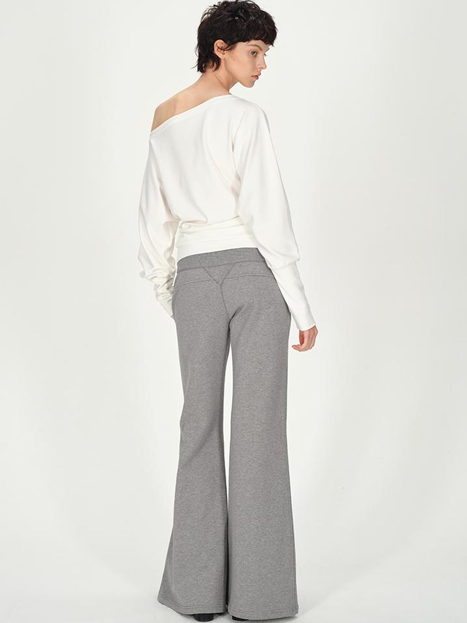 AFTADAWN Combed Siro Yarn Off Shoulder Long Sleeve T-Shirt Layered Fit Top