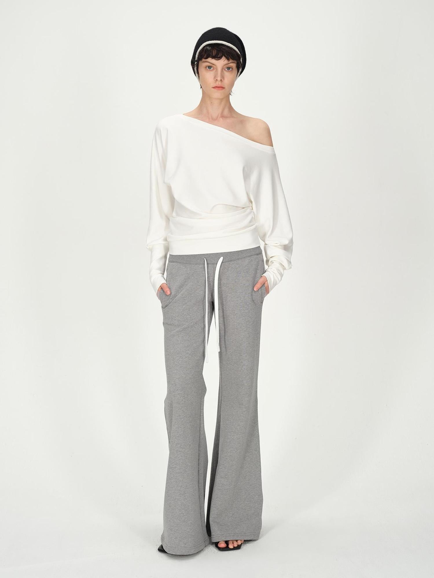 AFTADAWN Combed Siro Yarn Off Shoulder Long Sleeve T-Shirt Layered Fit Top