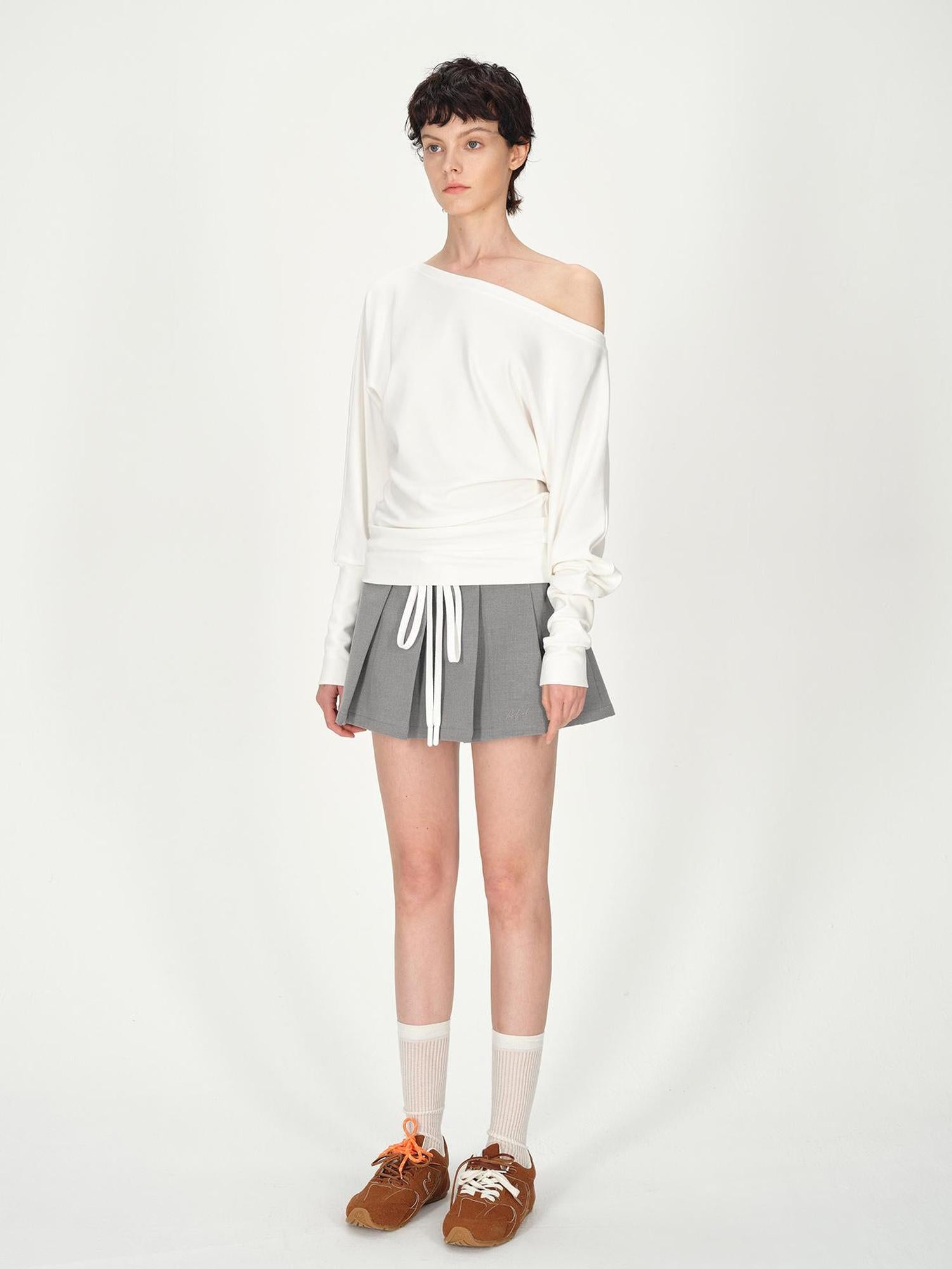 AFTADAWN Combed Siro Yarn Off Shoulder Long Sleeve T-Shirt Layered Fit Top