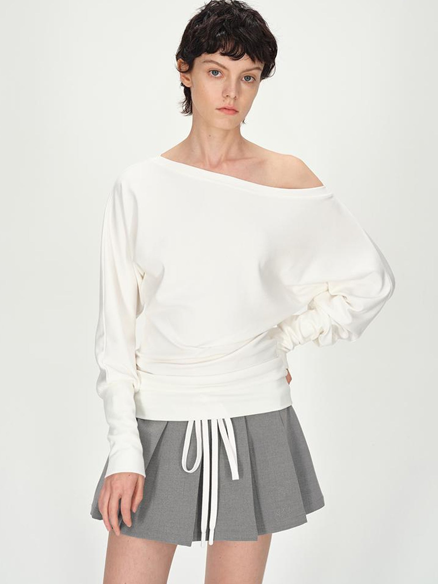 AFTADAWN Combed Siro Yarn Off Shoulder Long Sleeve T-Shirt Layered Fit Top