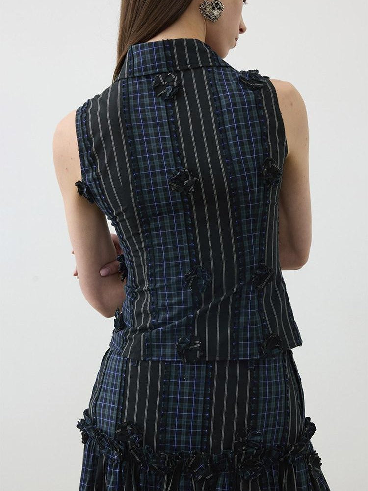 AFTADAWN Contrast Check Patchwork 3d Floral Applique Women&