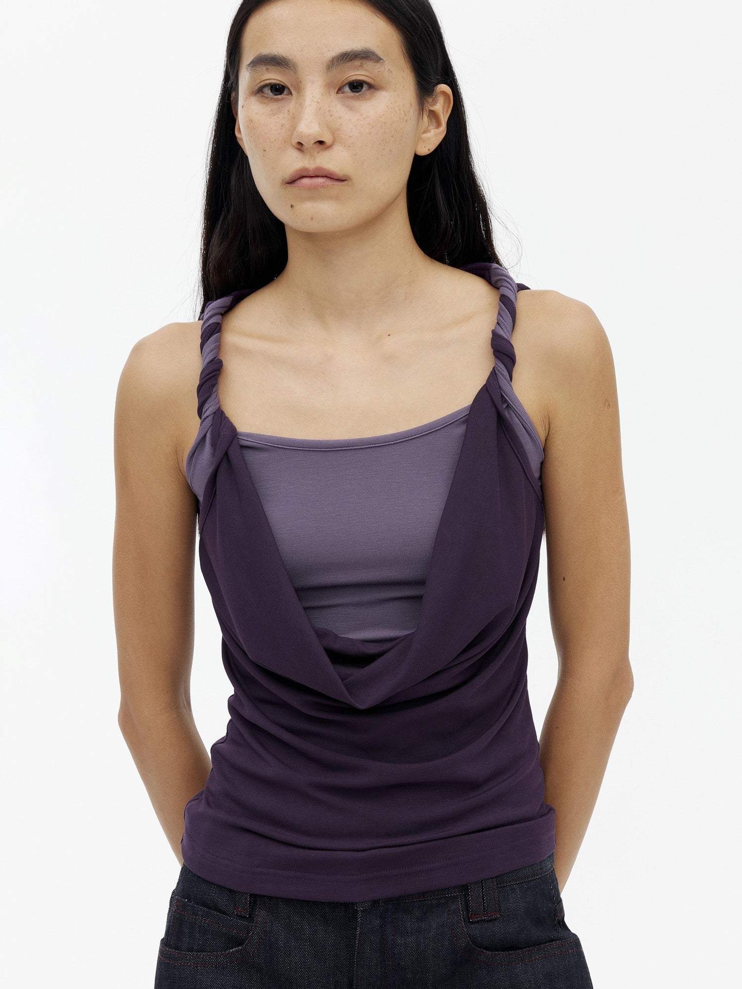 AFTADAWN Contrast Color Twisted Shoulder Strap Two Piece Look Women&