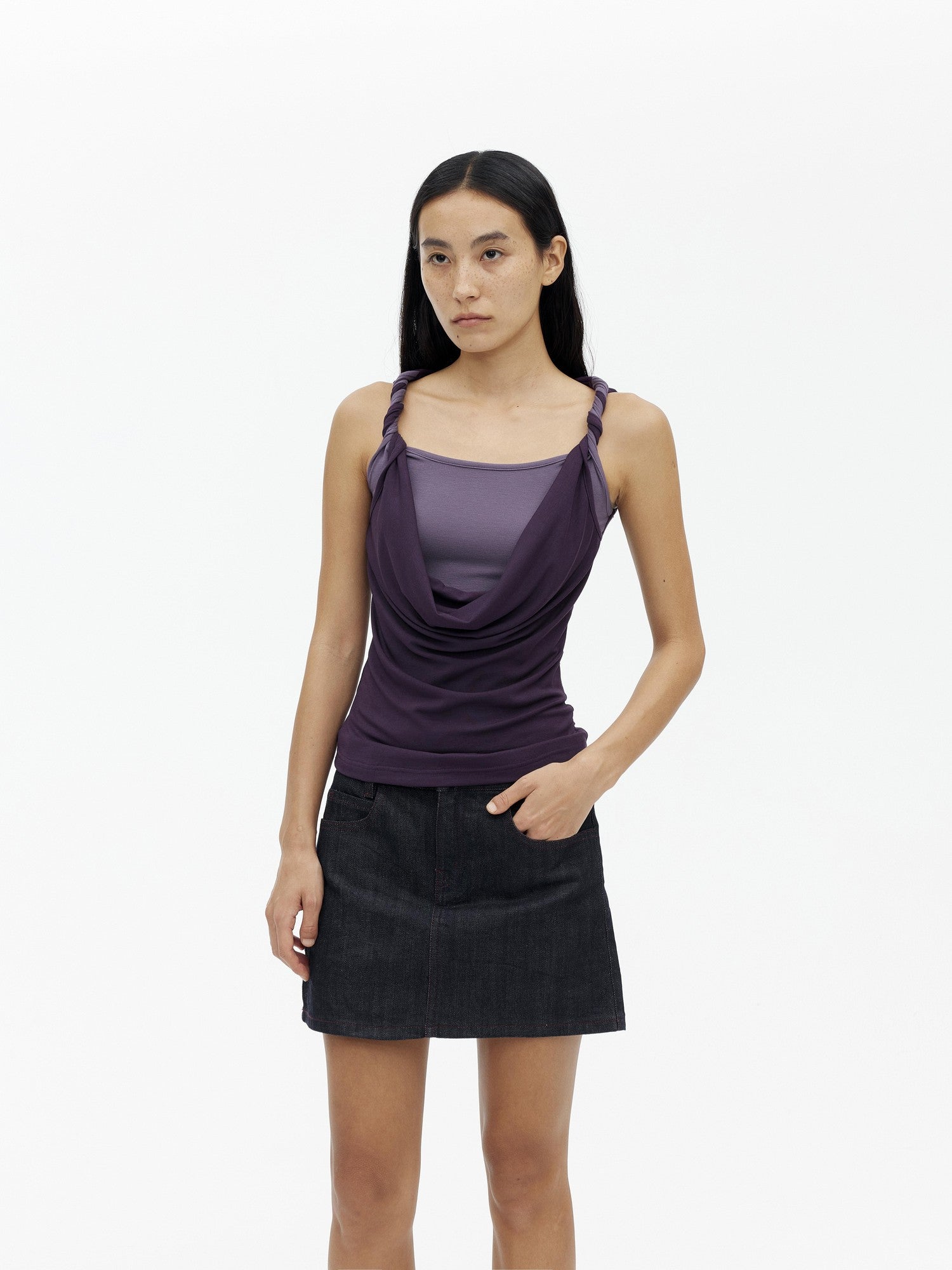 AFTADAWN Contrast Color Twisted Shoulder Strap Two Piece Look Women&
