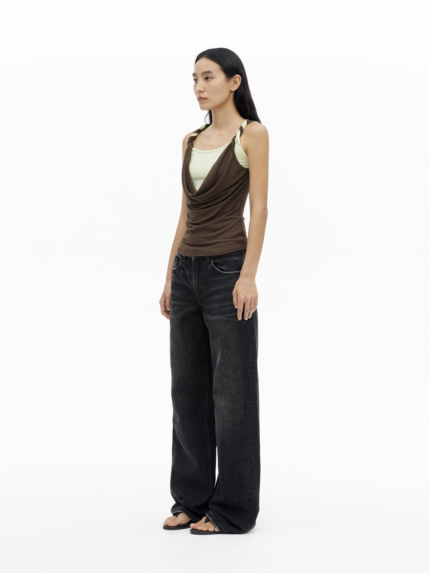 AFTADAWN Contrast Color Twisted Shoulder Strap Two Piece Look Women&