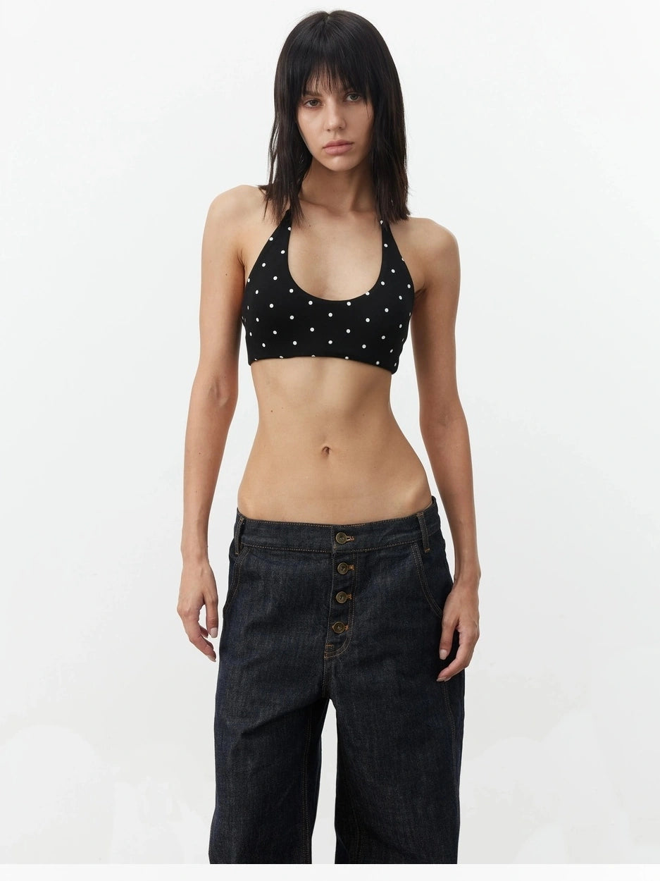 AFTADAWN Contrast Dot U Neck Halter Backless Camisole Tank Top/Camisole