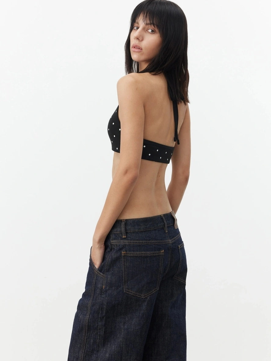 AFTADAWN Contrast Dot U Neck Halter Backless Camisole Tank Top/Camisole