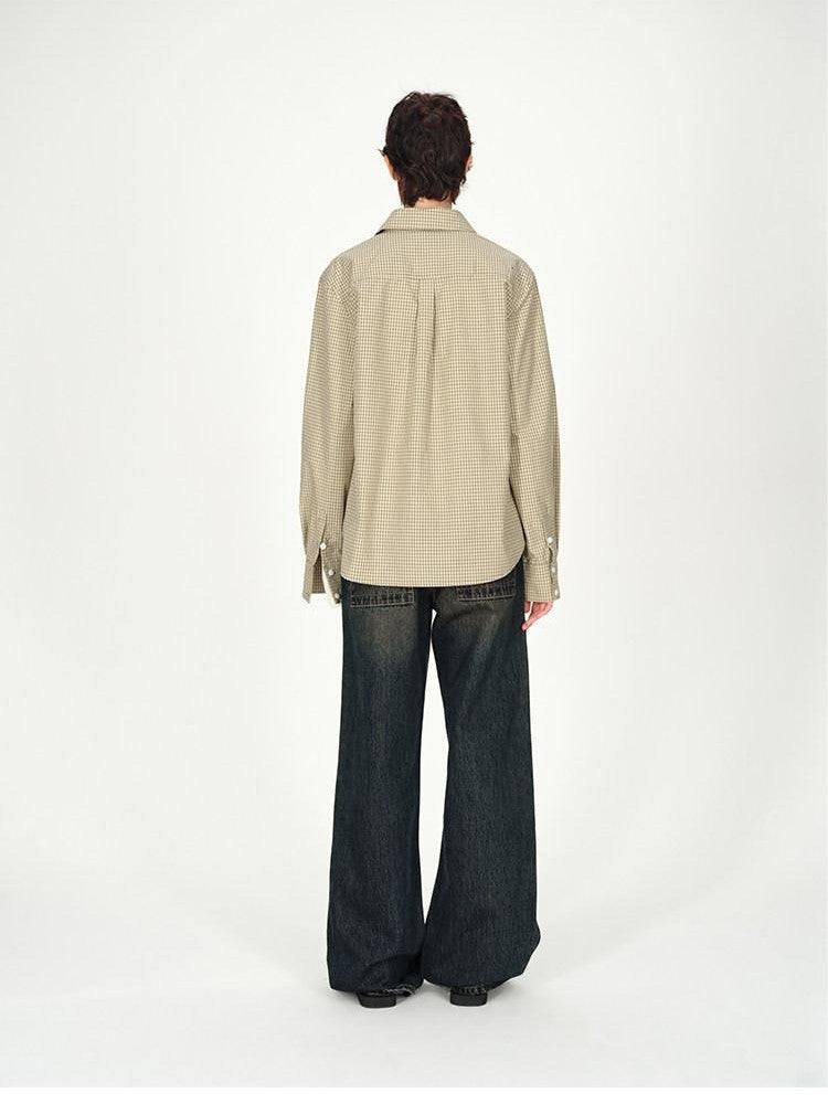 AFTADAWN Contrast Fine Check Oversized Button Polo Collar Women&
