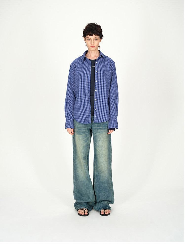 AFTADAWN Contrast Fine Check Oversized Button Polo Collar Women&