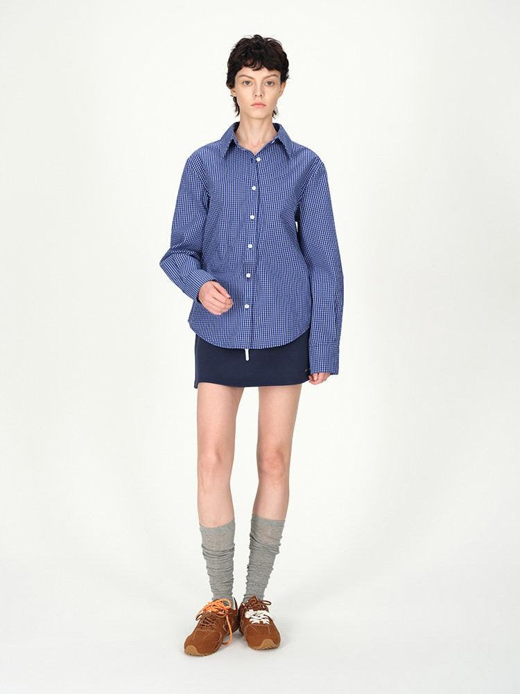 AFTADAWN Contrast Fine Check Oversized Button Polo Collar Women&