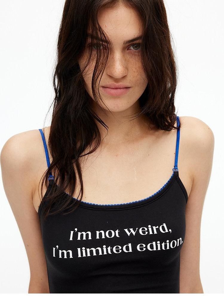 AFTADAWN Contrast Lace Letter Print Halter Slim Elastic Women&