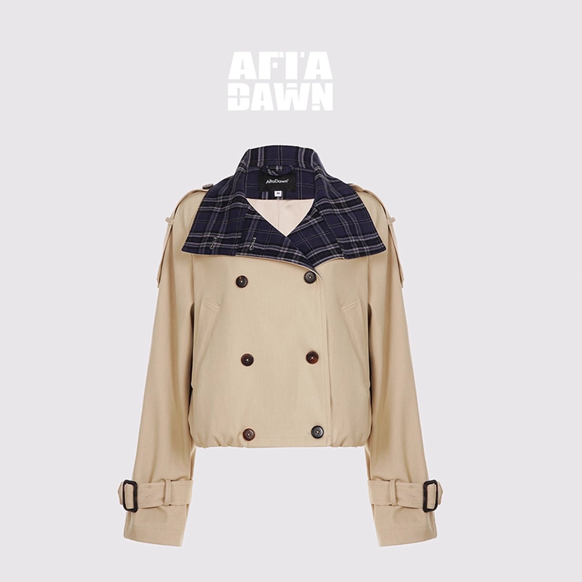 AFTADAWN_Contrast_Plaid_Collar_Cropped_Trench_MISSTT