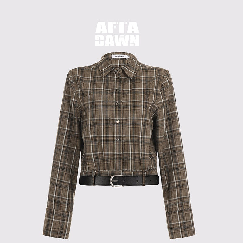 AFTADAWN_Contrast_Plaid_Polo_Collar_Belted_Waist_Women&