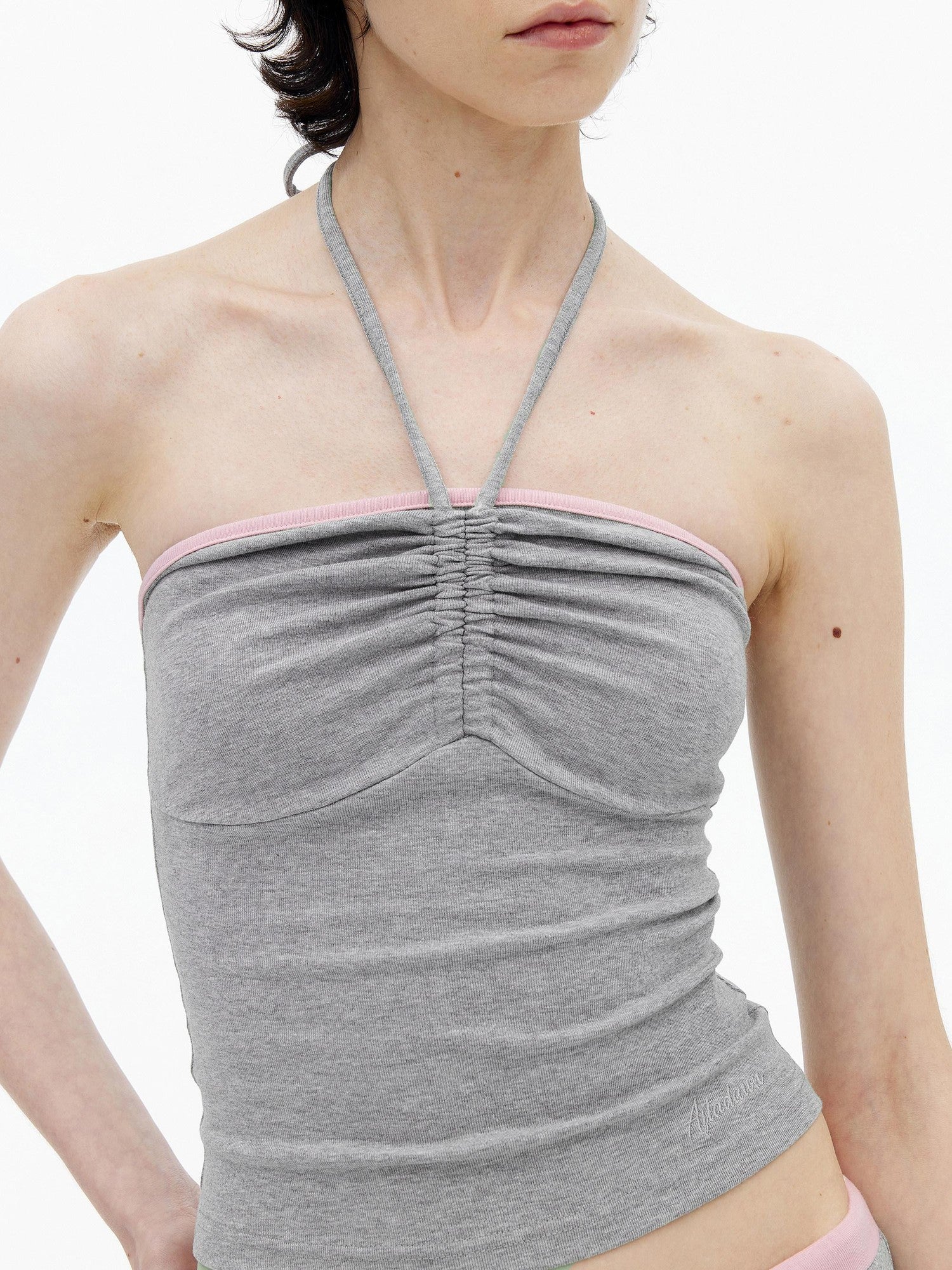 AFTADAWN Contrast Ruched Halter Bandeau Women&