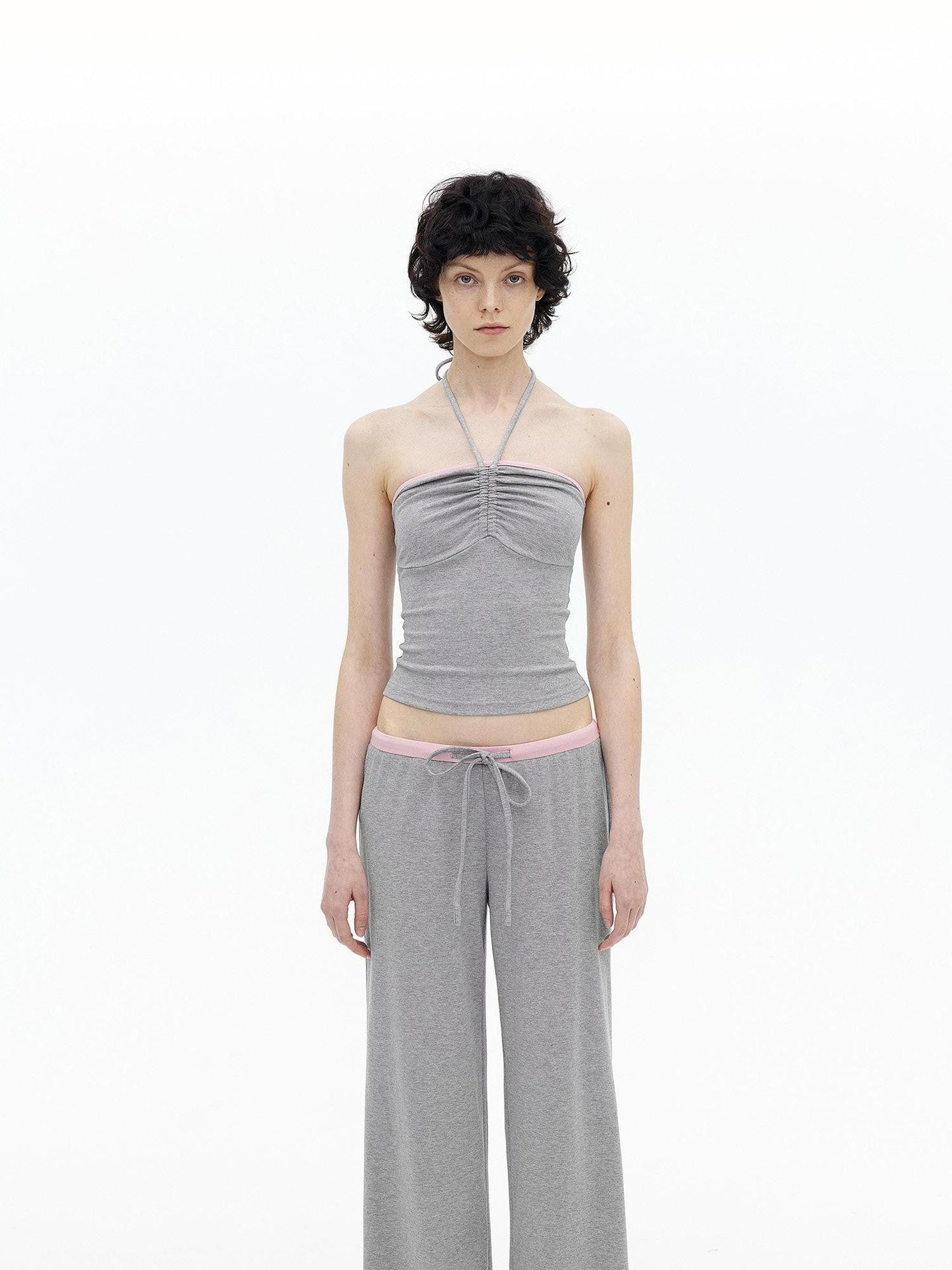 AFTADAWN Contrast Ruched Halter Bandeau Women&