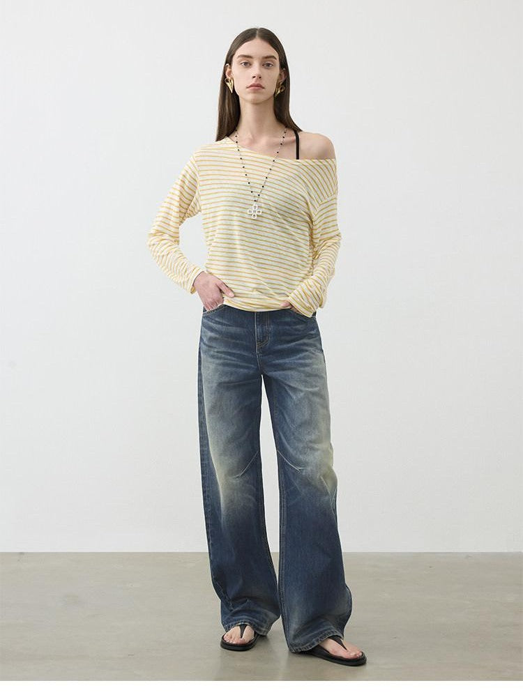 AFTADAWN Contrast Striped Spliced Sheer Women&