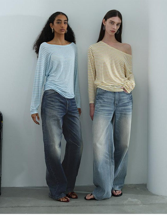 AFTADAWN Contrast Striped Spliced Sheer Women&