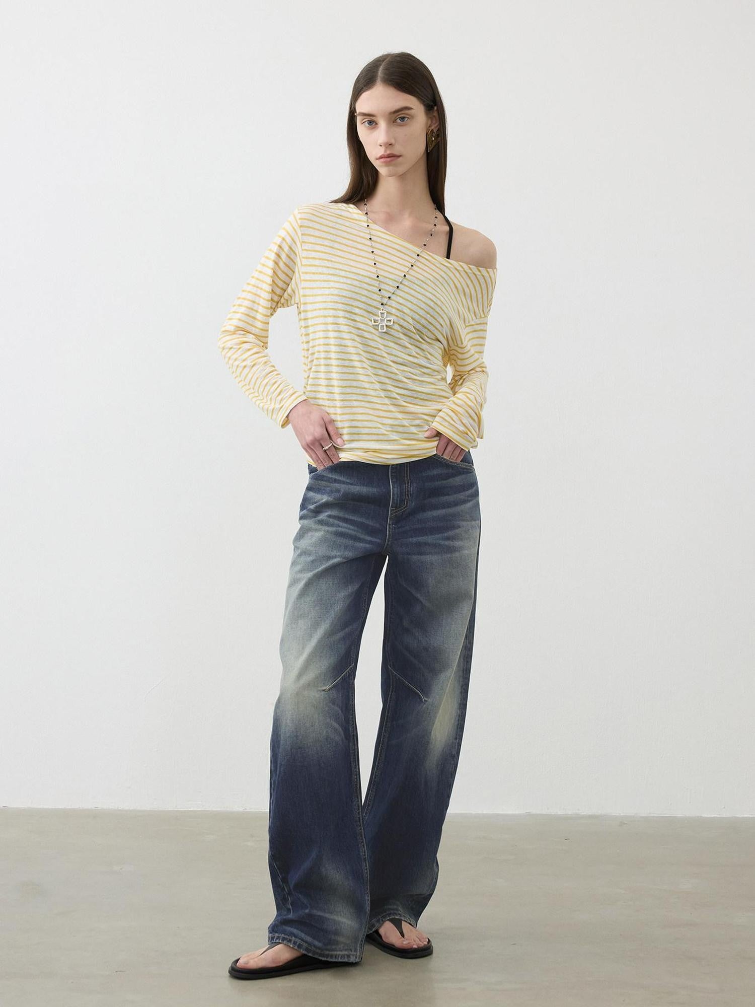 AFTADAWN Contrast Striped Spliced Sheer Women&