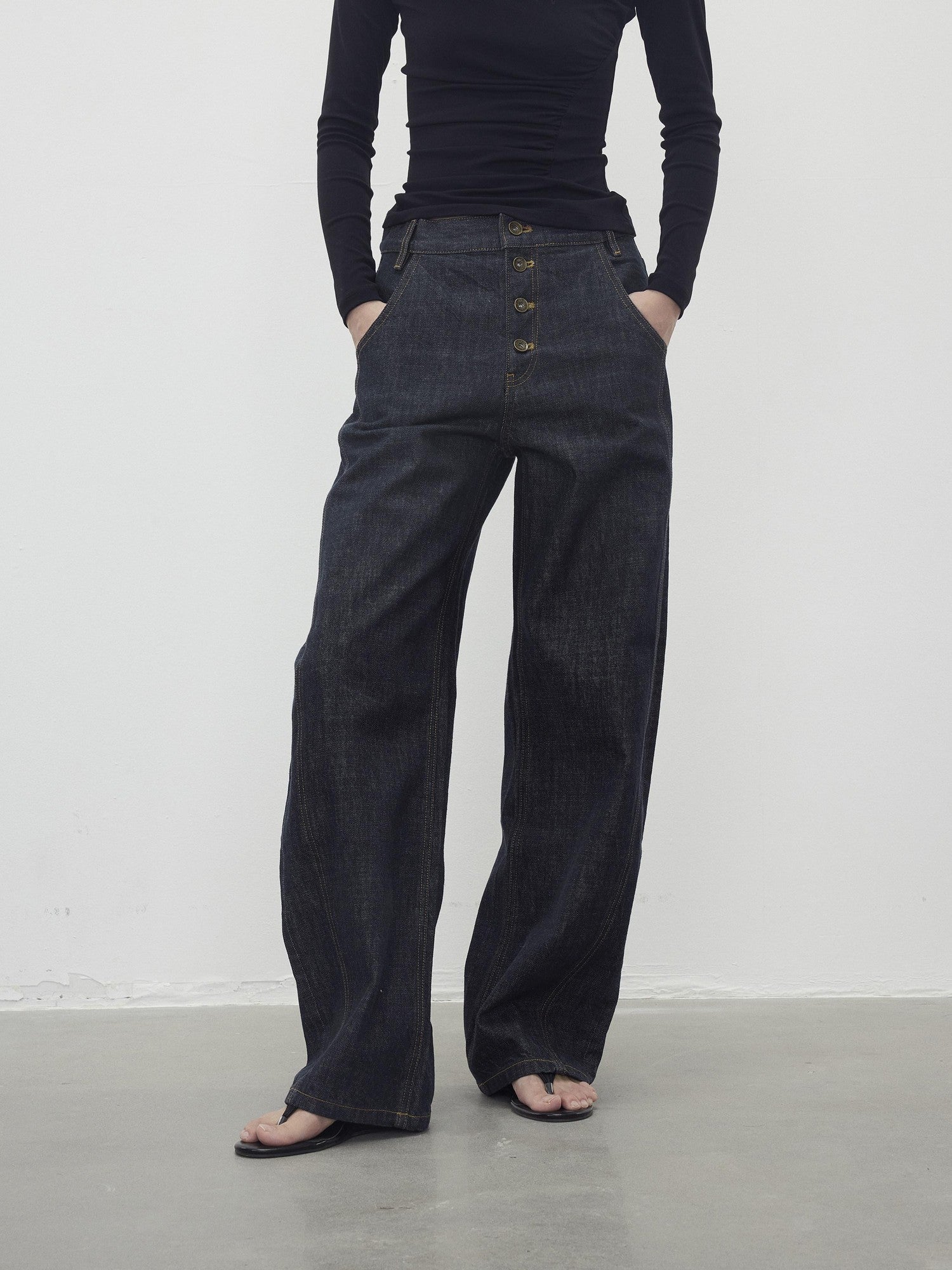 AFTADAWN Contrast Topstitch Button Fly Curved Women&