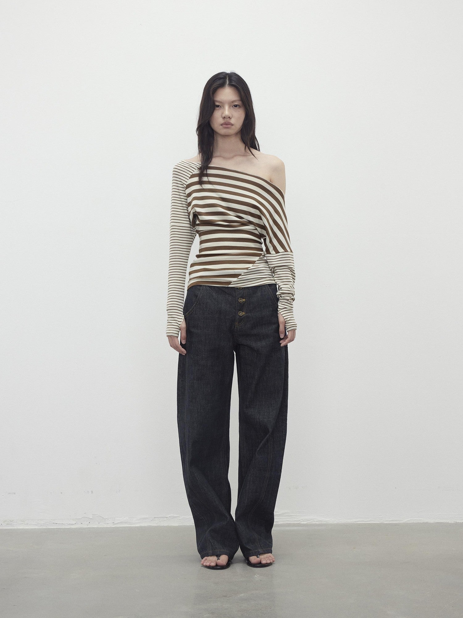 AFTADAWN Contrast Topstitch Button Fly Curved Women&