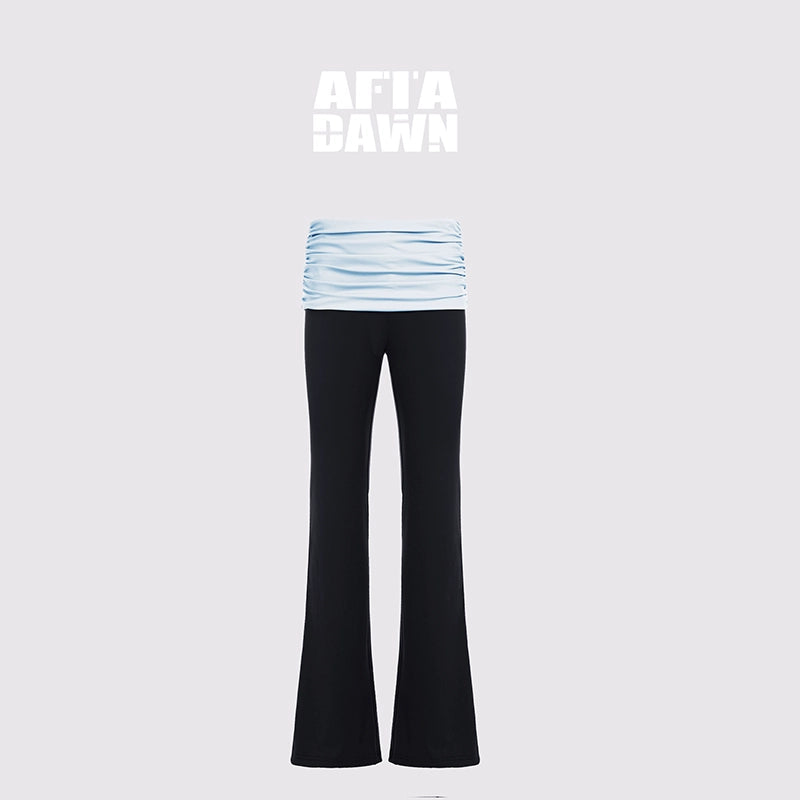 AFTADAWN_Cool_Feel_V-neck_Long_Sleeve_Mesh_Top_With_Contrast_Trim_And_Flared_Trousers_Set_MISSTT