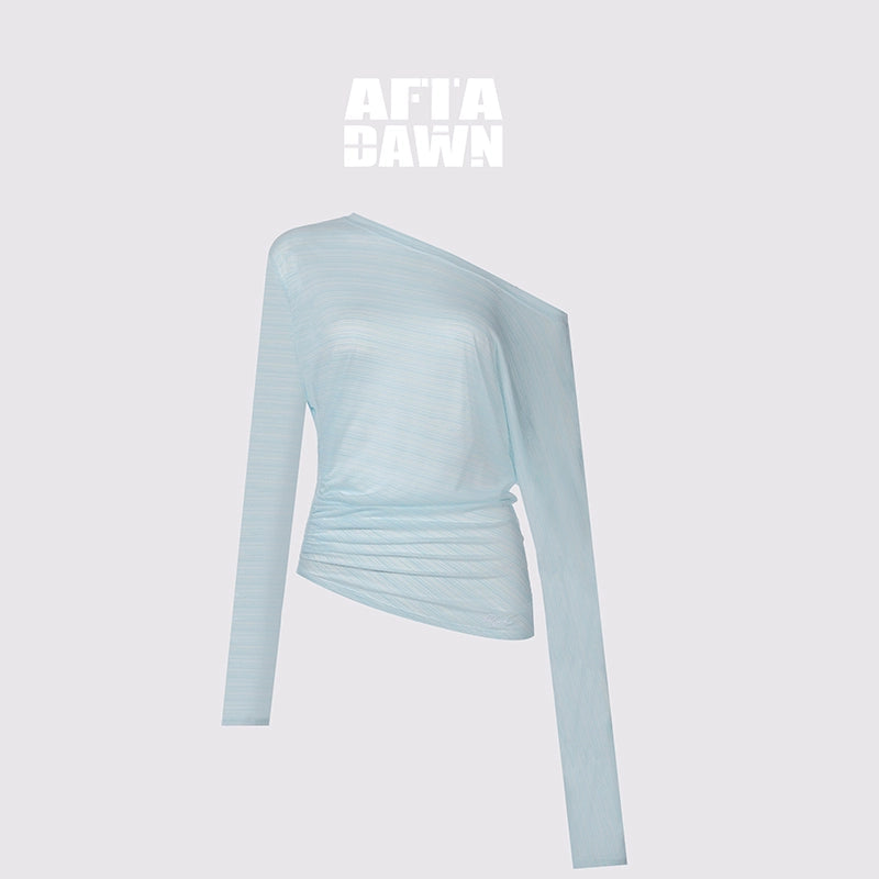 AFTADAWN_Cool_Sense_Asymmetrical_Pleated_Stripe_V-neck_T-shirt_Long_Sleeve_MISSTT
