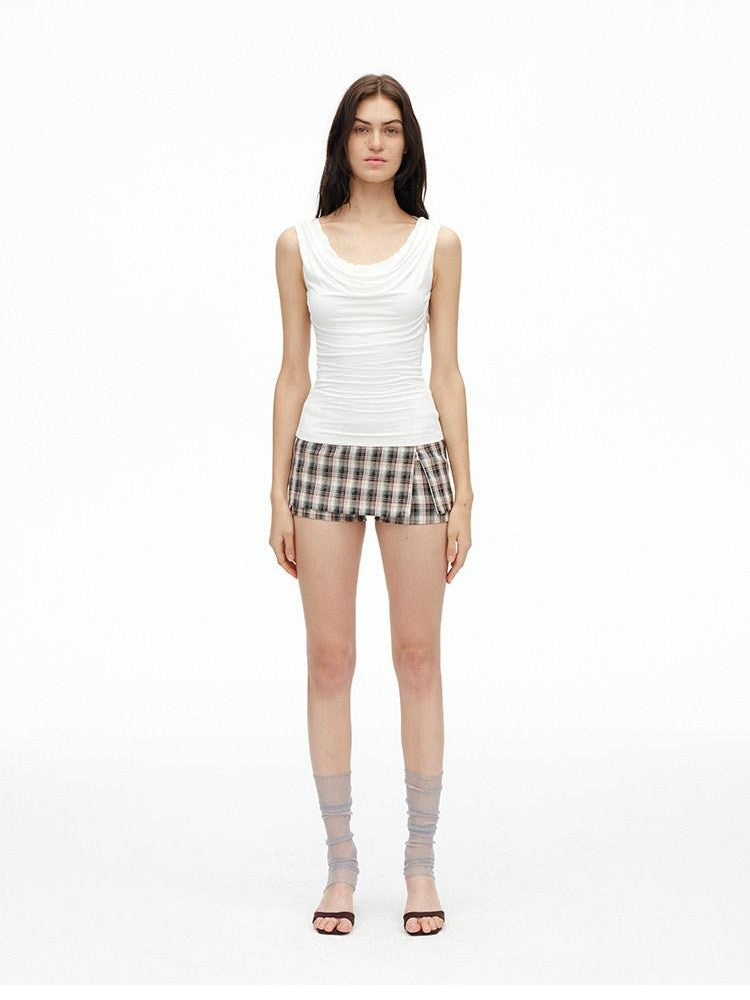 AFTADAWN Cooling Silky Backless Cowl Neck Detachable Chain Ruched Women&