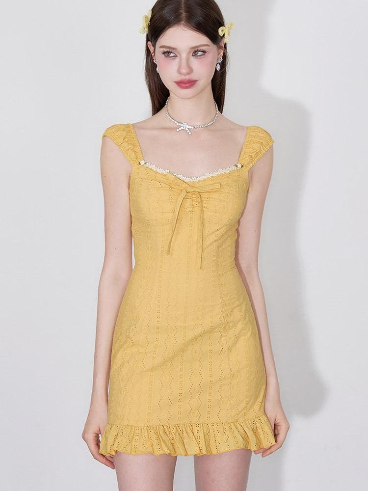 AFTADAWN Coral Orange Cutout Embroidery Ruffle Flutter Women&