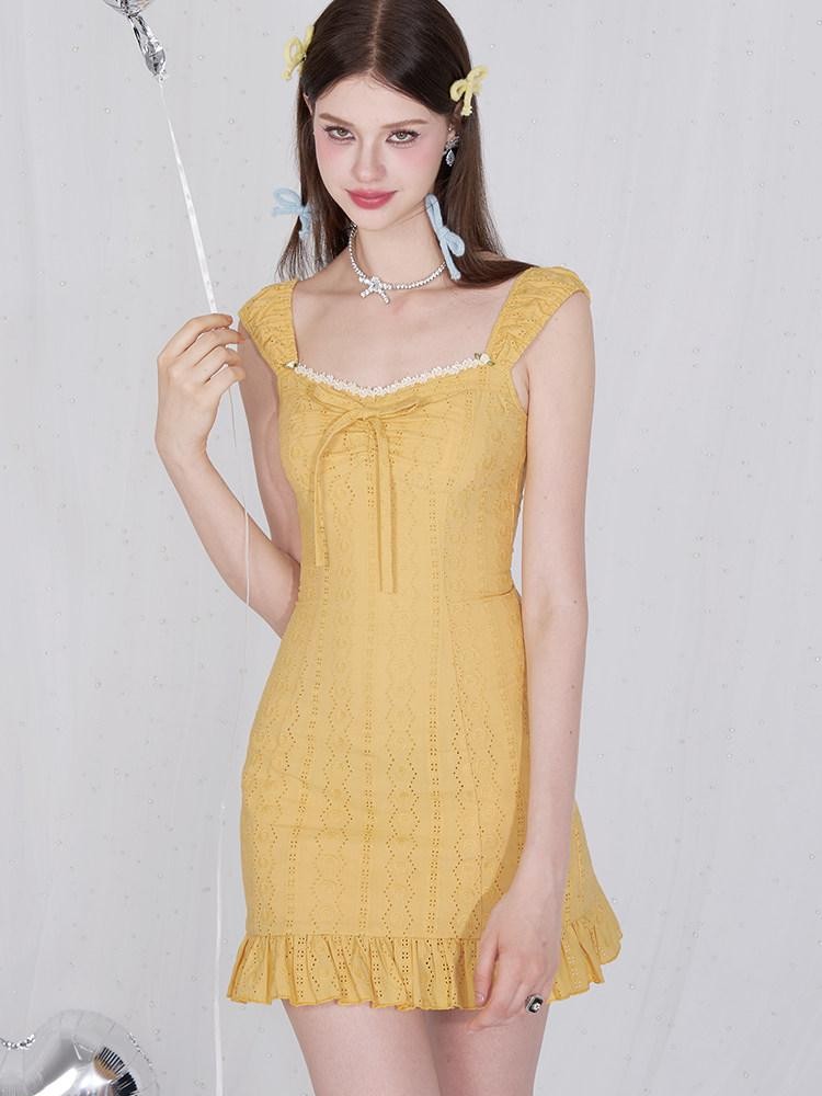 AFTADAWN Coral Orange Cutout Embroidery Ruffle Flutter Women&