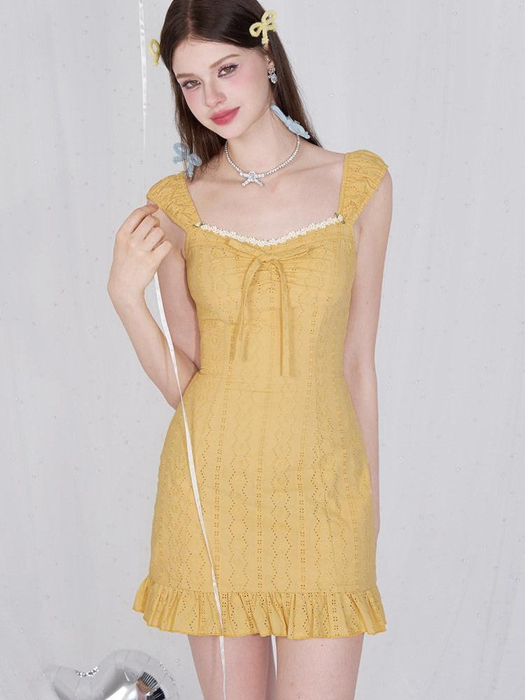 AFTADAWN Coral Orange Cutout Embroidery Ruffle Flutter Women&