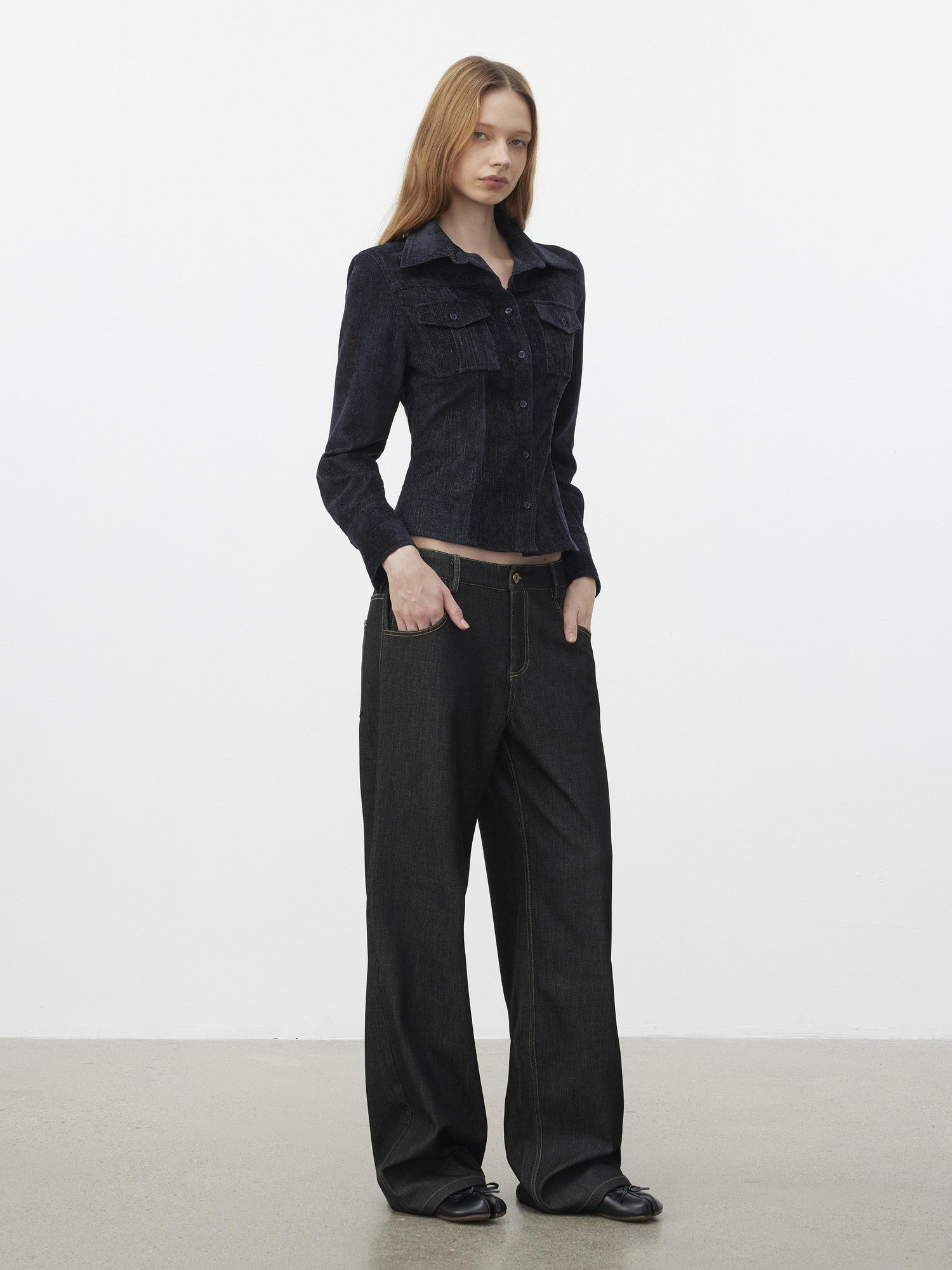 AFTADAWN Corduroy Rib Turn Down Collar Women&